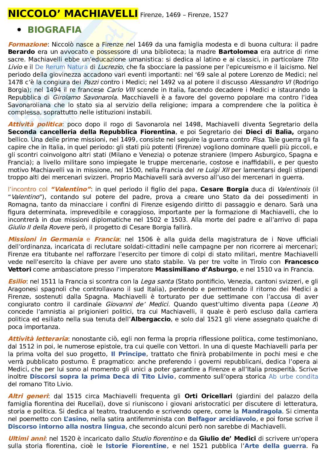 Niccolò Machiavelli e il Principe Pag. 1