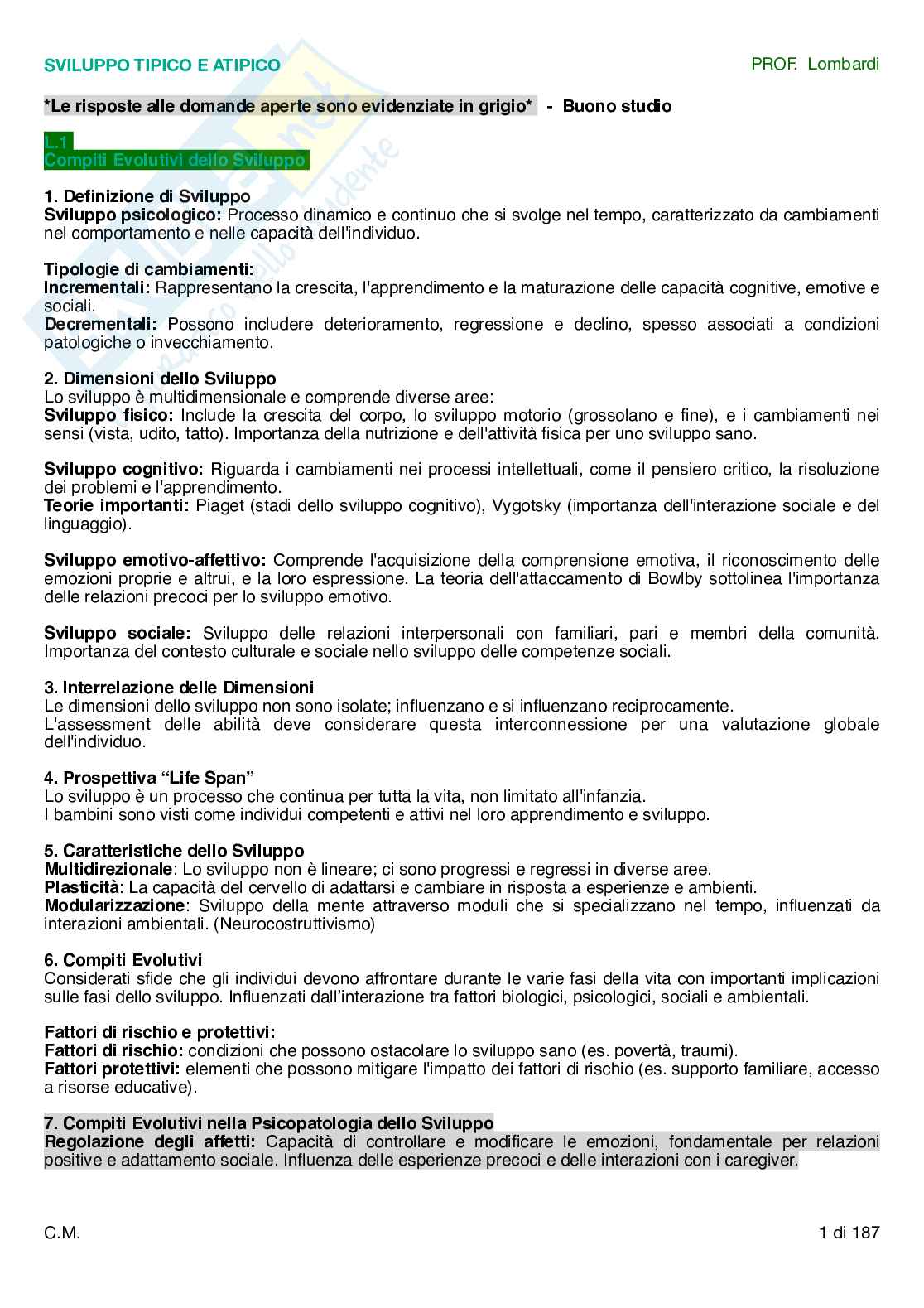 Psicologia dello sviluppo tipico e atipico  Pag. 1