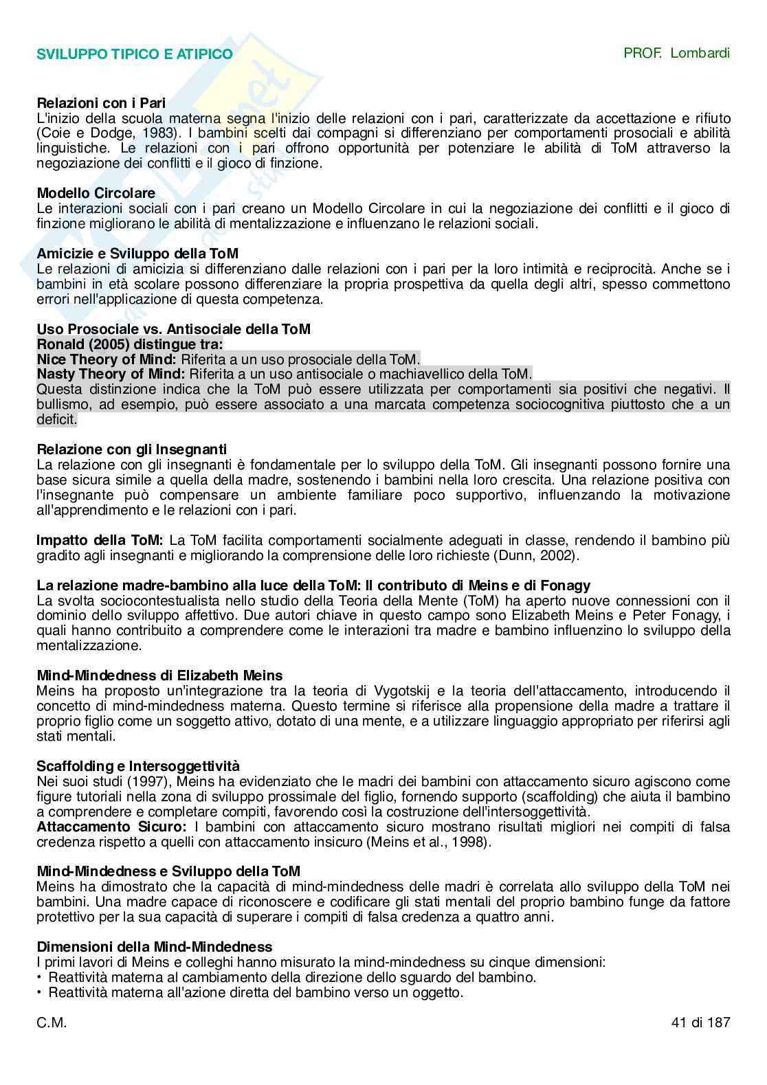 Psicologia dello sviluppo tipico e atipico  Pag. 41