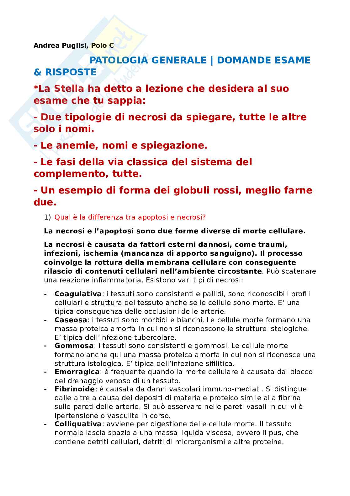 Appunti per esame Patologia generale Pag. 1