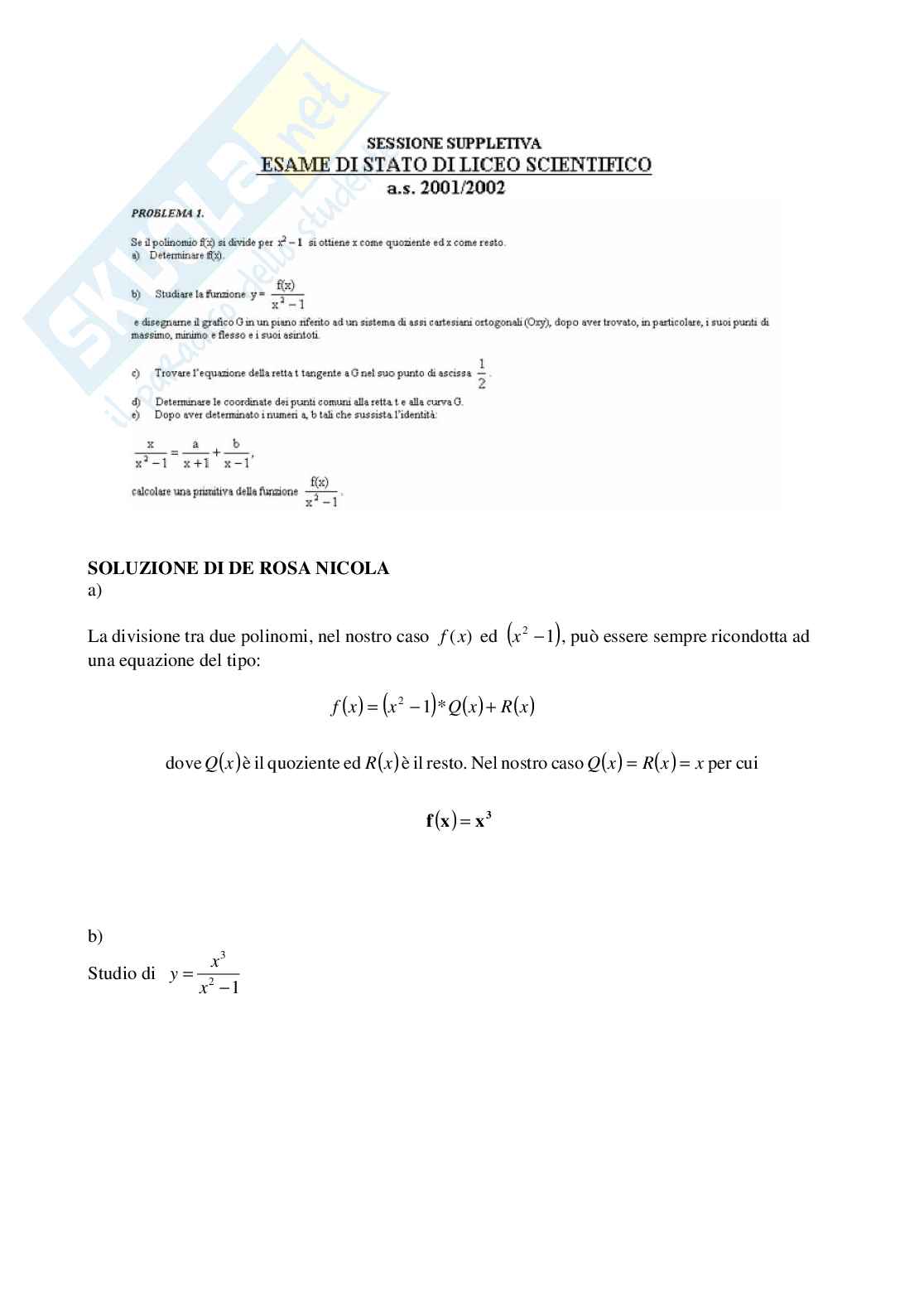 2002 - Liceo scientifico di ordinamento - sessione suppletiva problema 1 Pag. 1