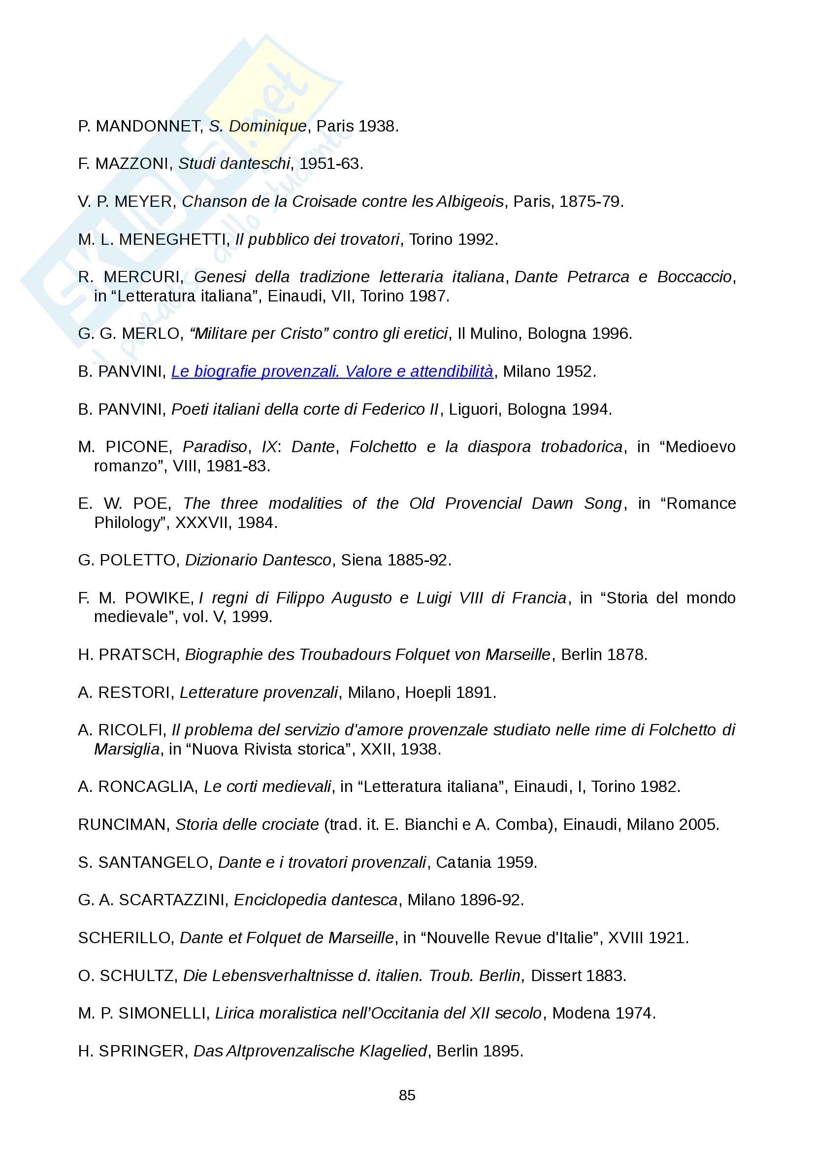 La figura di Folchetto di Marsiglia nella «Commedia» di Dante - Tesi Pag. 81