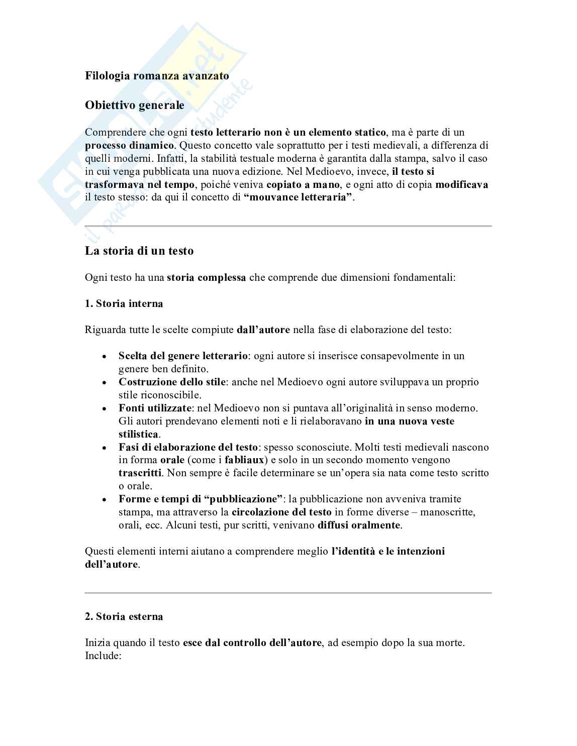 Appunti completi di Filologia romanza (avanzato) Pag. 1