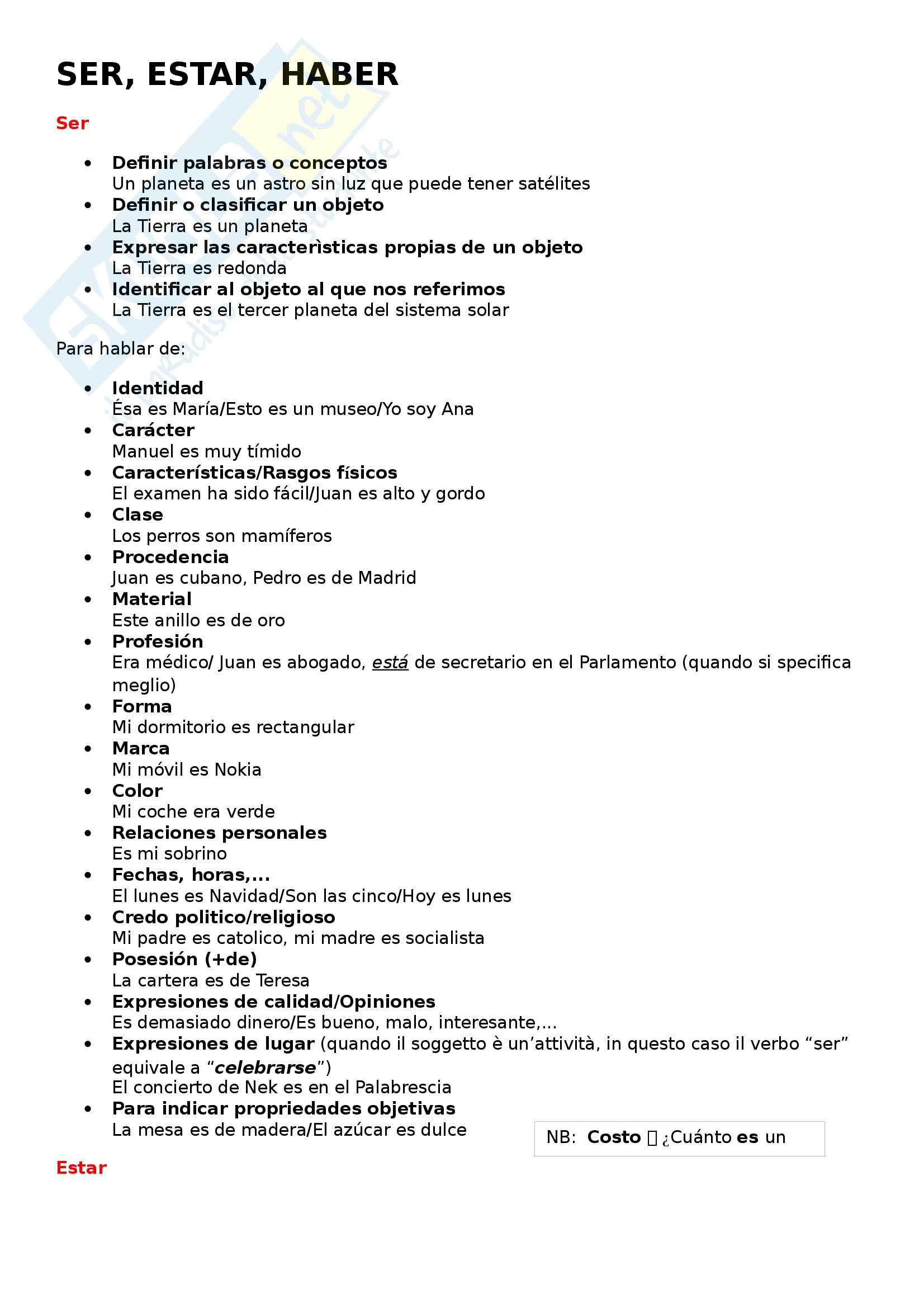Lingua spagnola - Ser estar haber Pag. 1