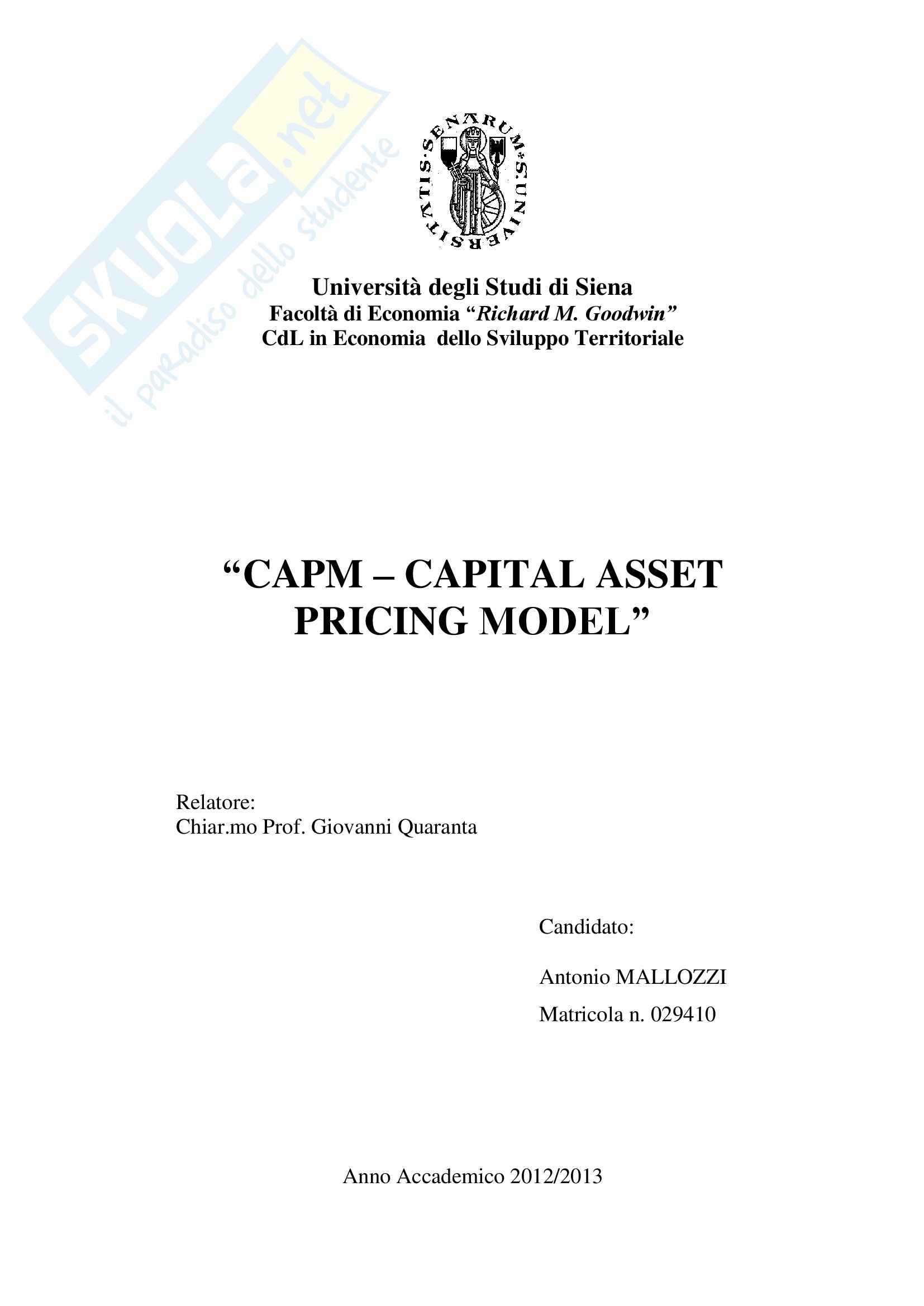 CAPM Capitol Asset Pricing Model - Tesi Pag. 1