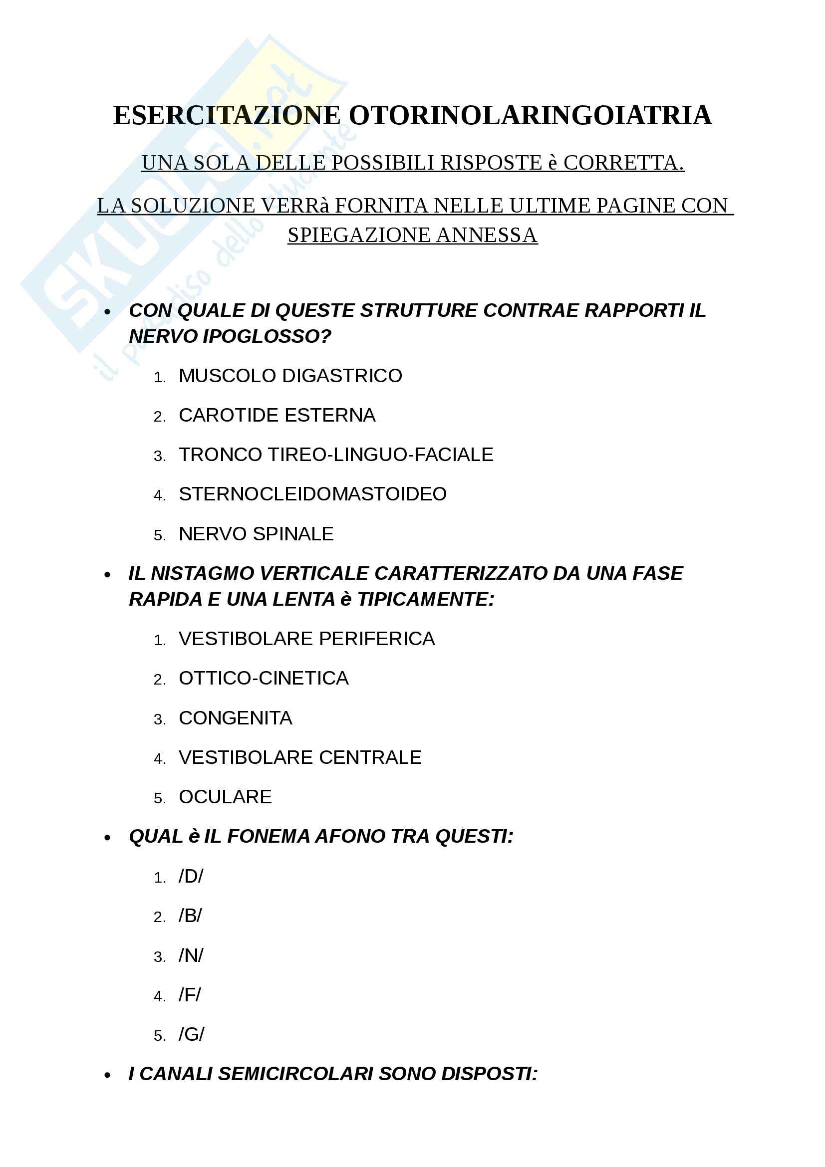 Esercitazione, Otorinolaringoiatria Pag. 1