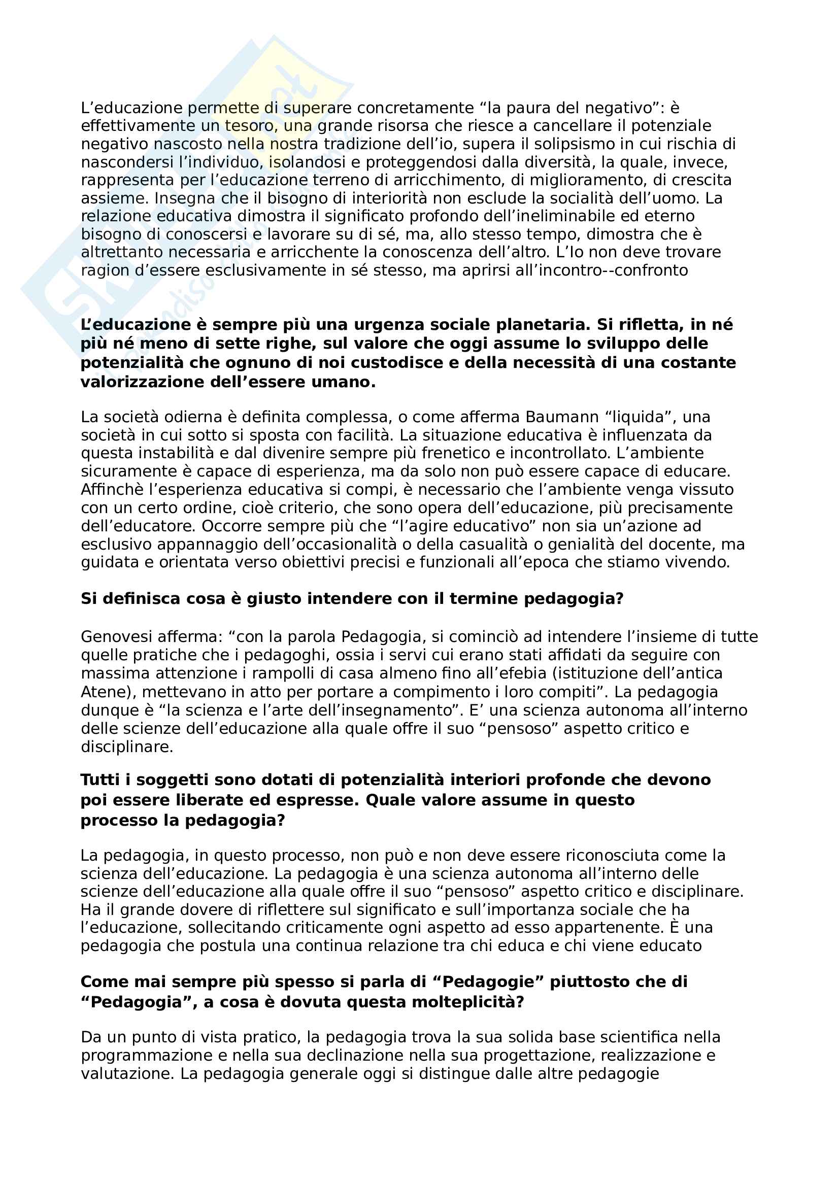 Domande Esame Pedagogia Generale E Sociale