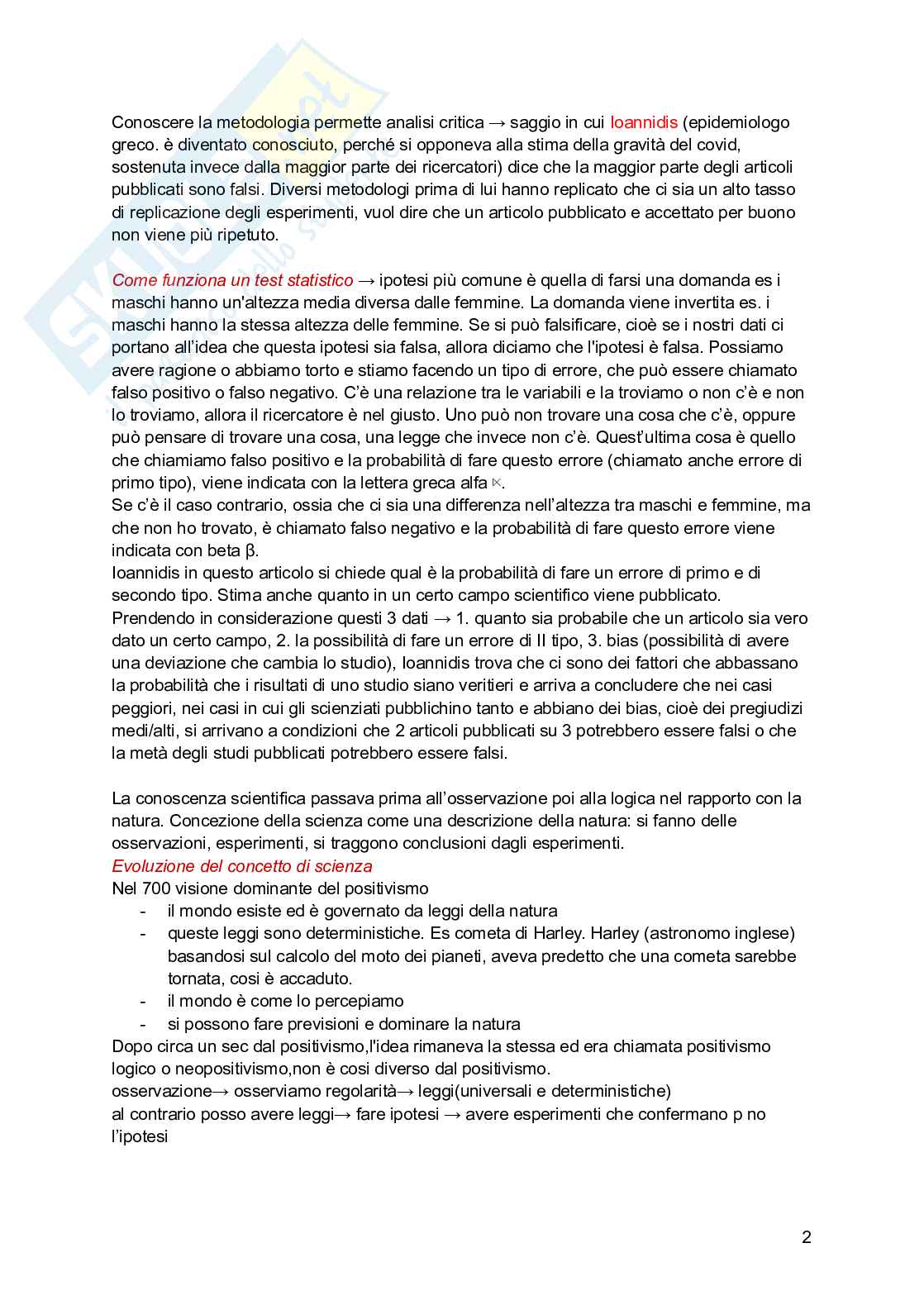 Riassunto esame Metodologia della ricerca psicologica, Prof. Sacco Katiuscia, libro consigliato Metodologia della ricerca in psicologia (II edizione, Mc Graw Hill), J.J. Shaughnessy, E.B. Zechmeister, J.S. Zechmeister Pag. 2