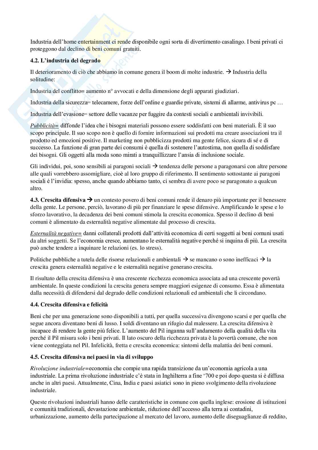 Riassunto esame Economia della felicità, Prof. Bartolini Stefano, libro consigliato Ecologia della felicità, Bartolini Pag. 11