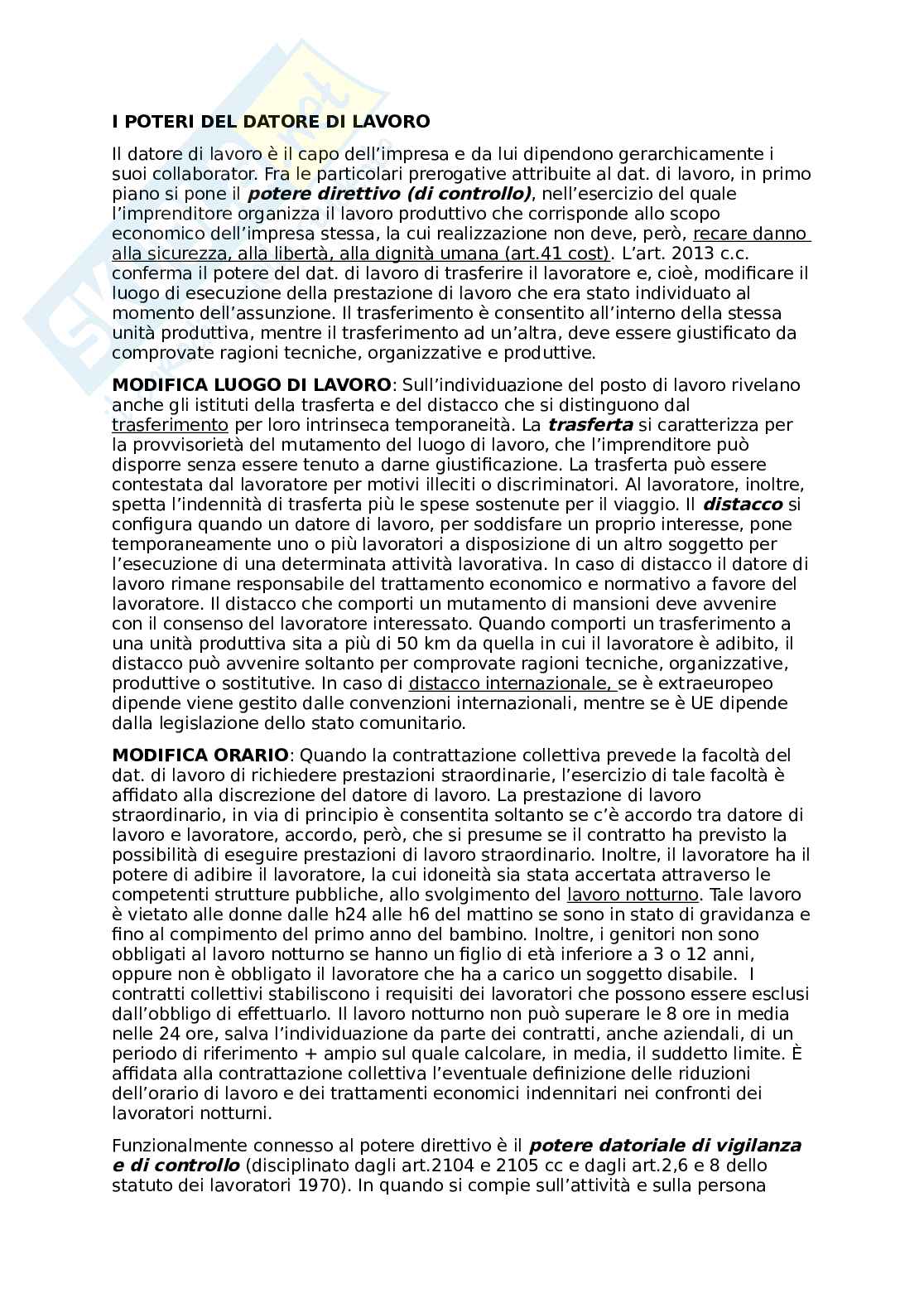 Poteri del datore di lavoro Pag. 1