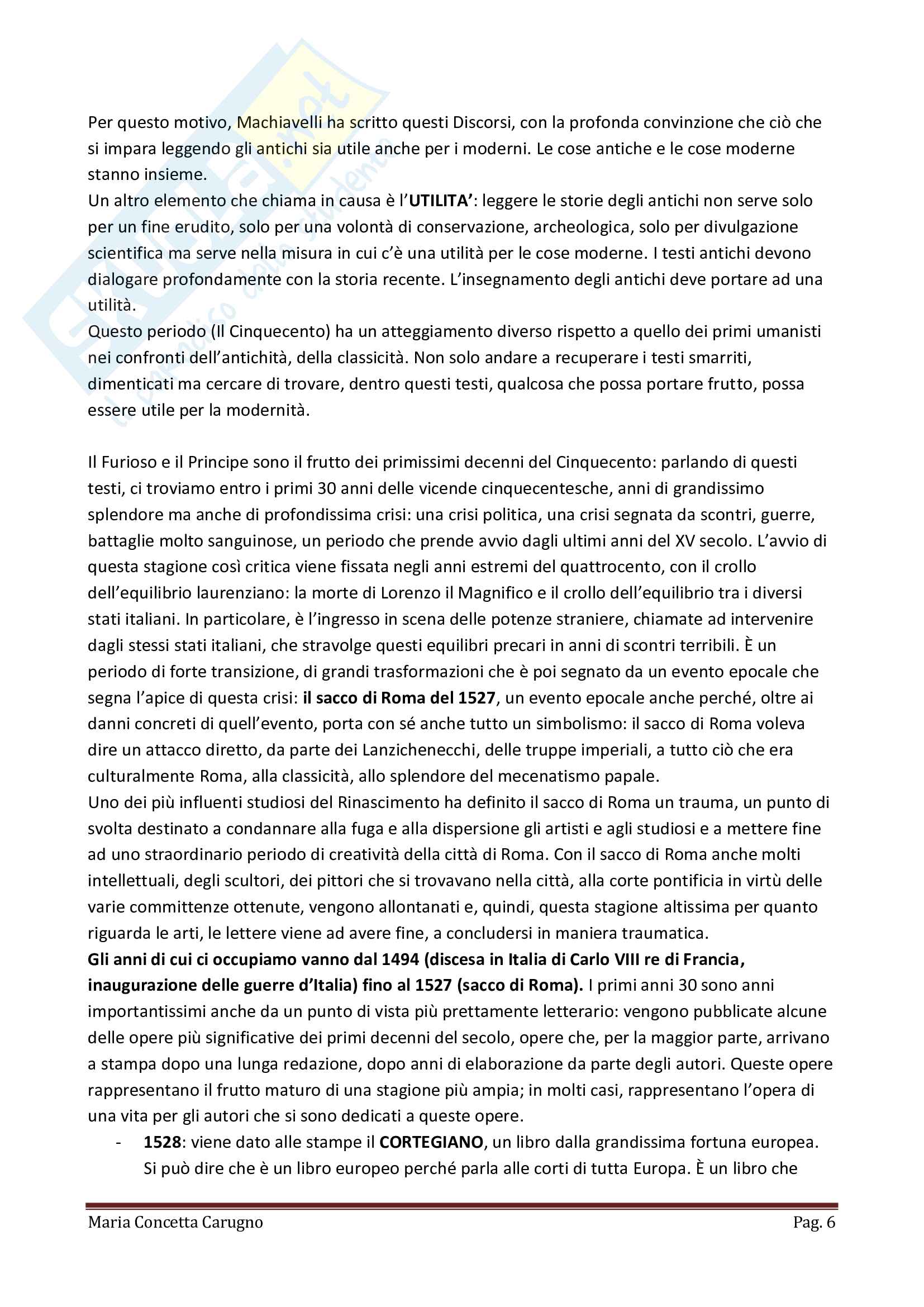 Letteratura italiana Il - Cinquecento di Machiavelli Ariosto e Tasso Pag. 6