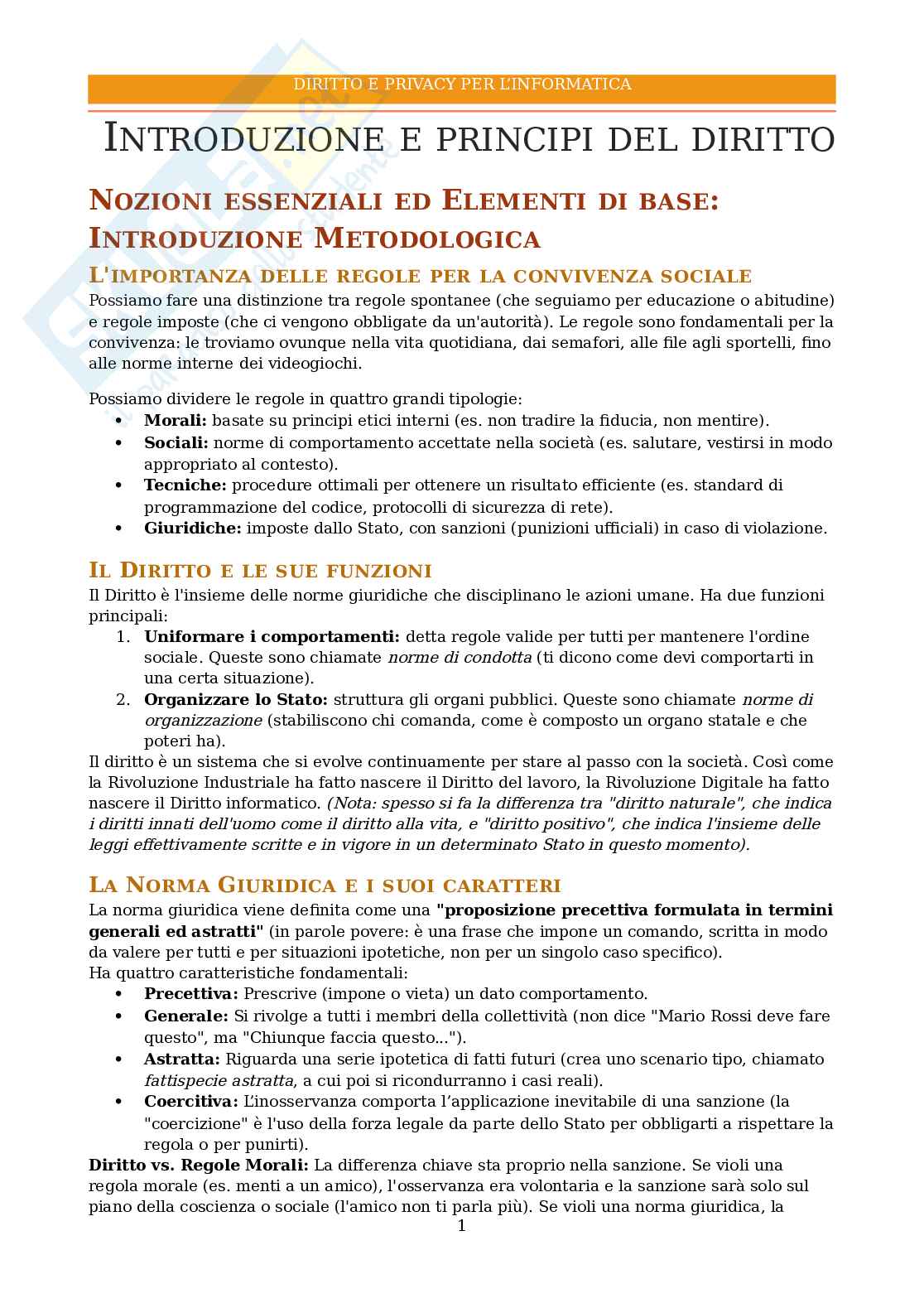 Appunti completi per Diritto e privacy per l'informatica Pag. 1