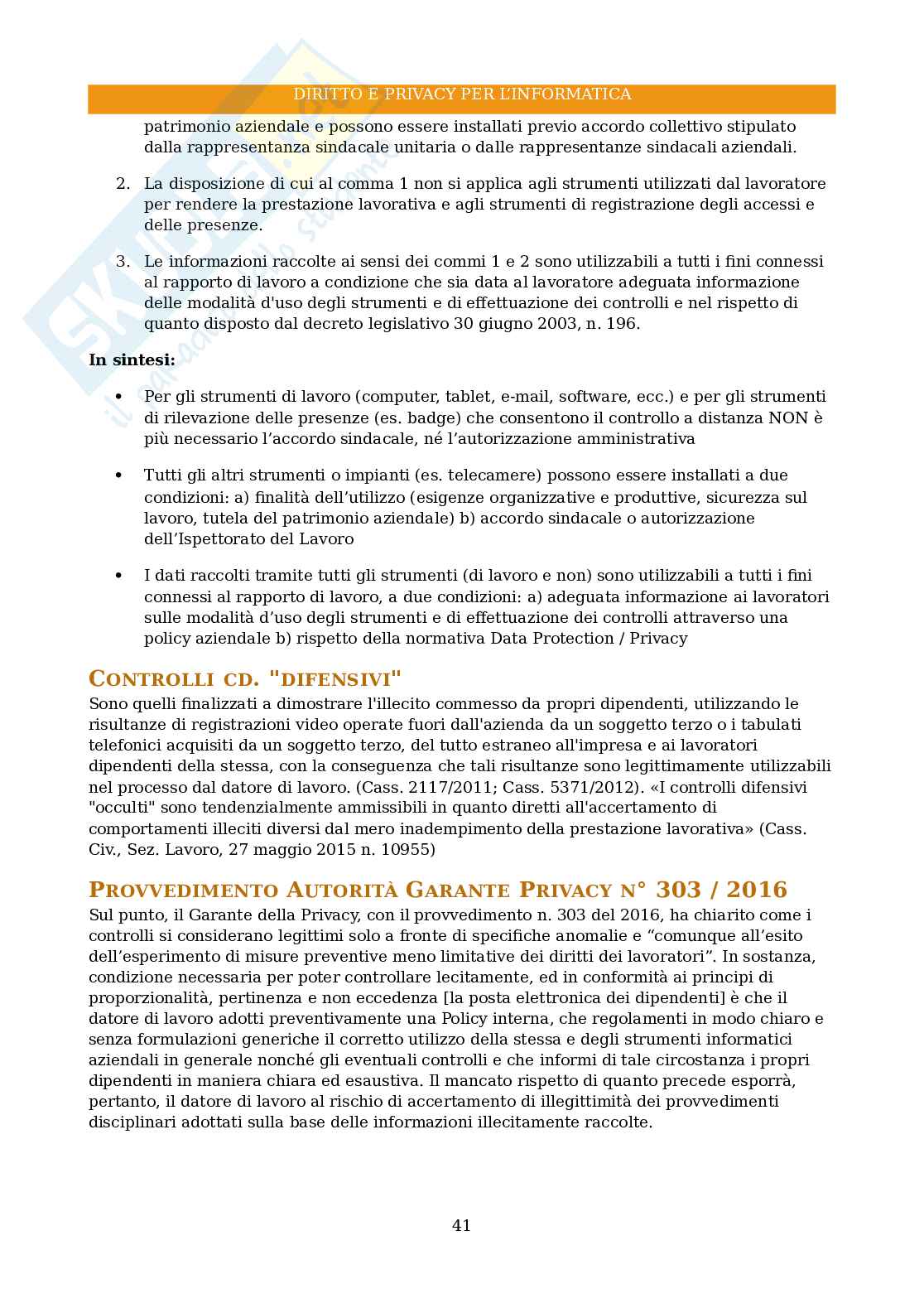 Appunti completi per Diritto e privacy per l'informatica Pag. 41