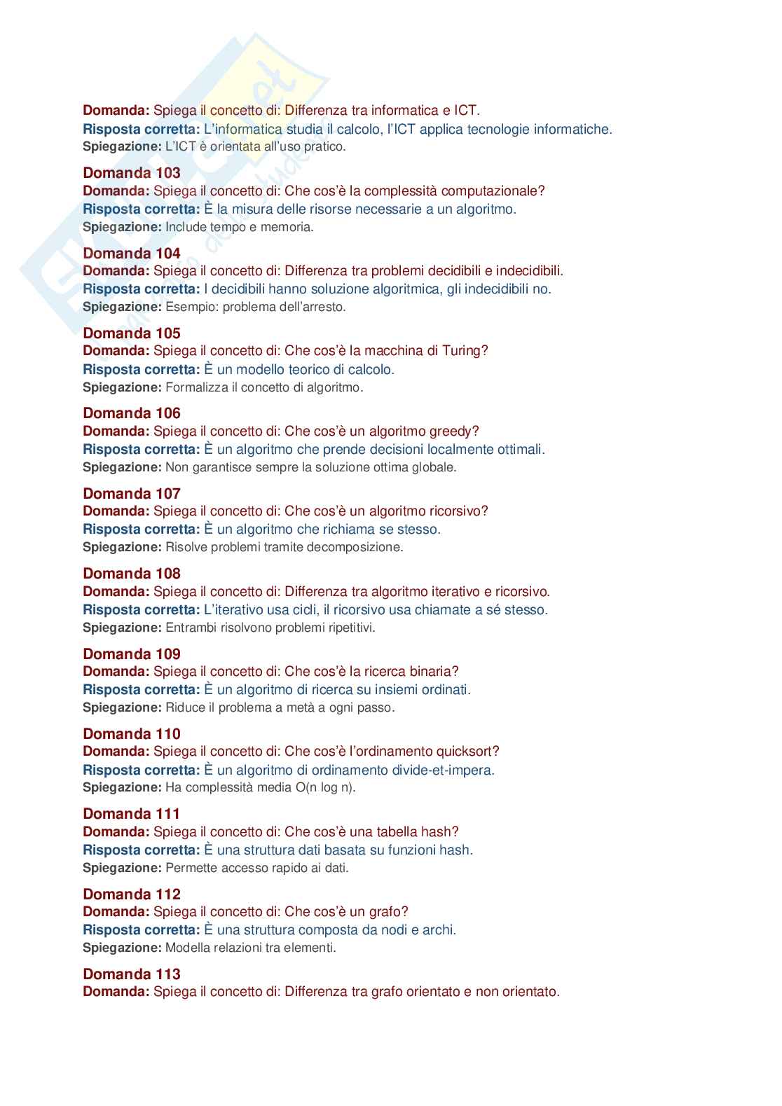 Informatica – 512 domande d’esame con risposte e spiegazioni complete, Prove d'esame di Fondamenti di informatica Pag. 11