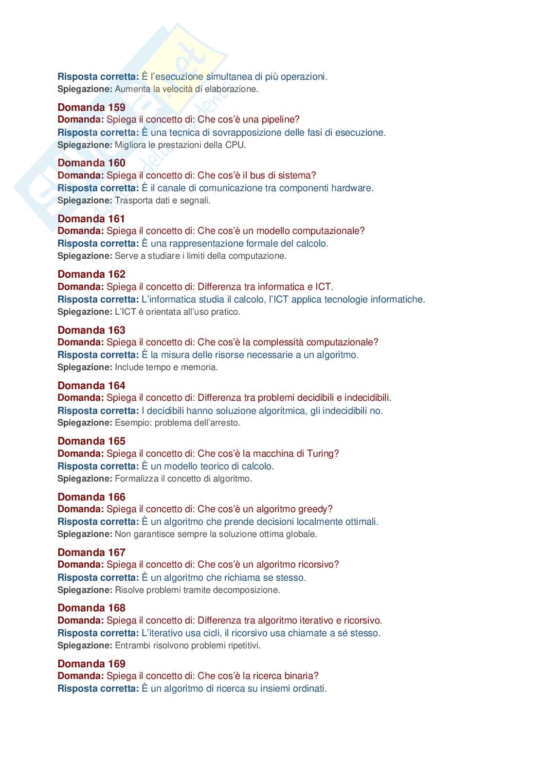 Informatica – 512 domande d’esame con risposte e spiegazioni complete, Prove d'esame di Fondamenti di informatica Pag. 16