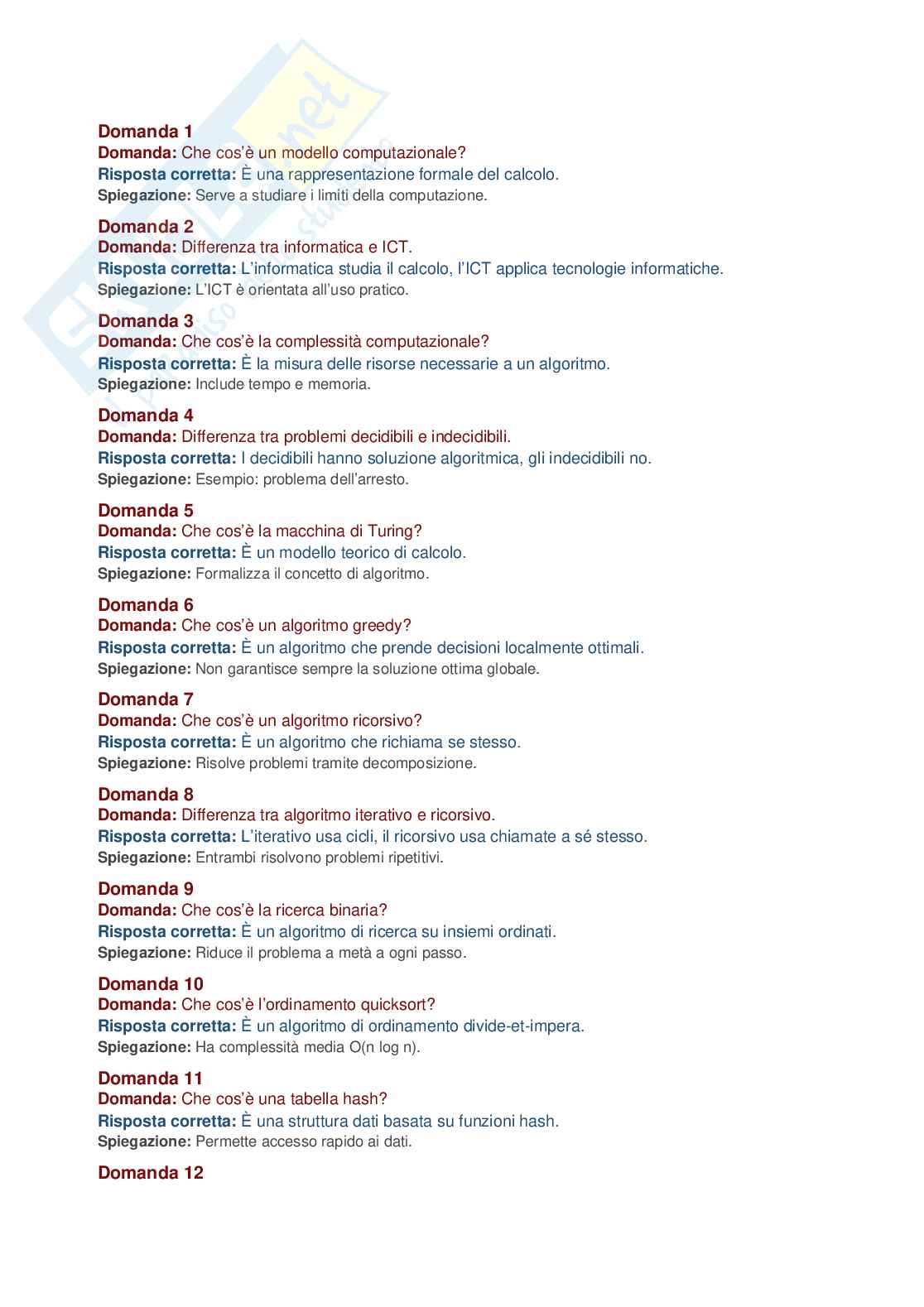 Informatica – 512 domande d’esame con risposte e spiegazioni complete, Prove d'esame di Fondamenti di informatica Pag. 2