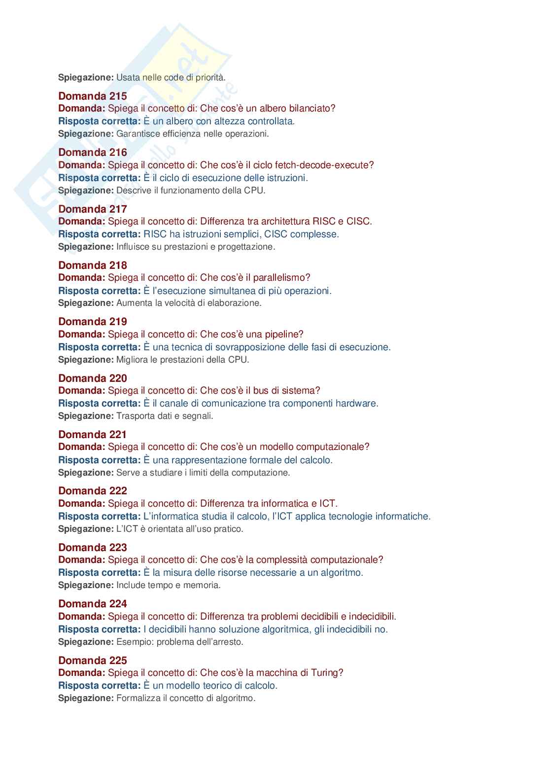 Informatica – 512 domande d’esame con risposte e spiegazioni complete, Prove d'esame di Fondamenti di informatica Pag. 21
