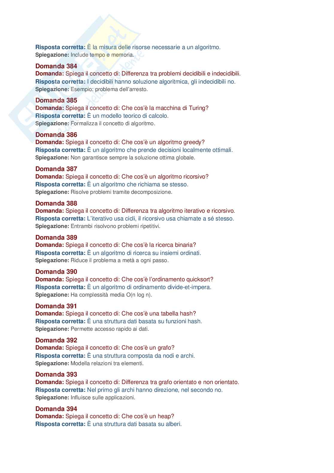 Informatica – 512 domande d’esame con risposte e spiegazioni complete, Prove d'esame di Fondamenti di informatica Pag. 36