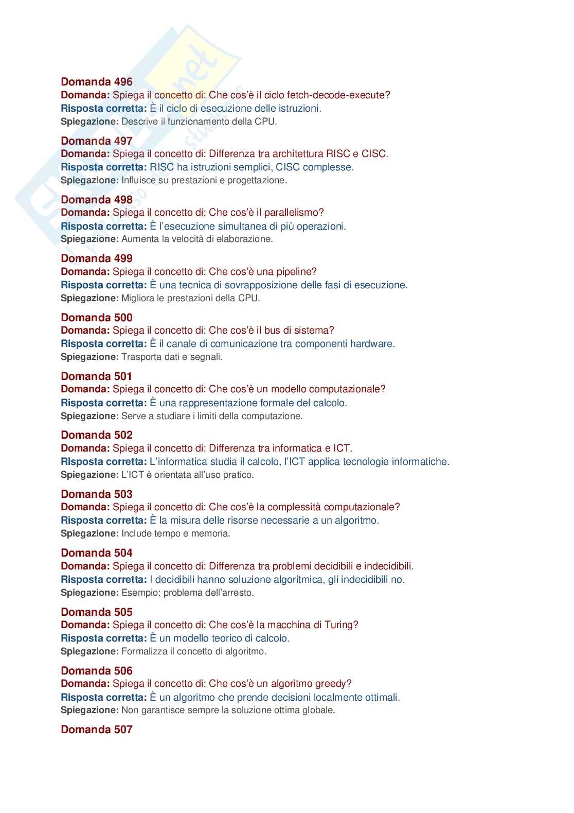 Informatica – 512 domande d’esame con risposte e spiegazioni complete, Prove d'esame di Fondamenti di informatica Pag. 46