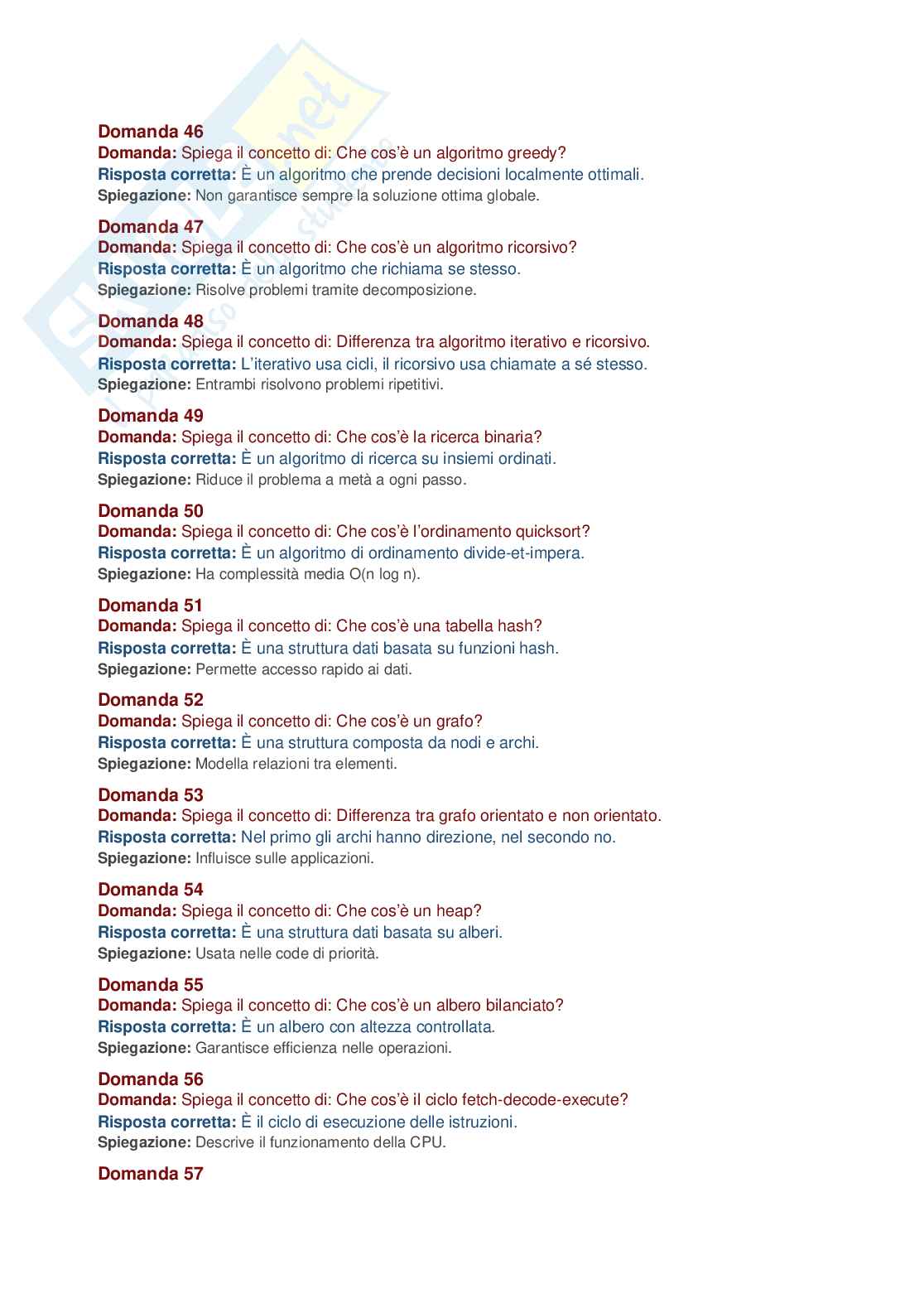 Informatica – 512 domande d’esame con risposte e spiegazioni complete, Prove d'esame di Fondamenti di informatica Pag. 6