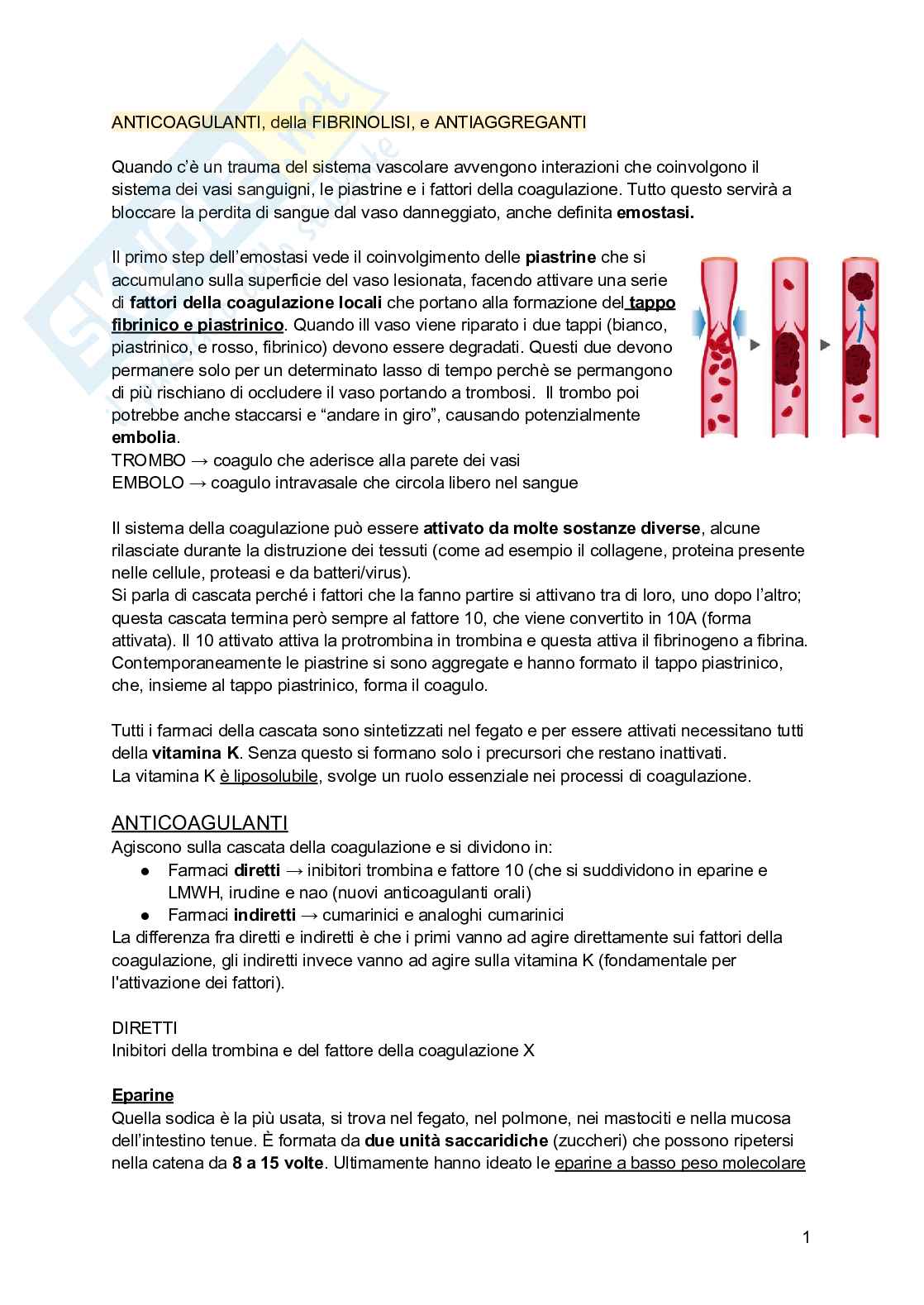 Farmaci anticoagulanti, della fibrinolisi e antiaggreganti e dislipidemie Pag. 1
