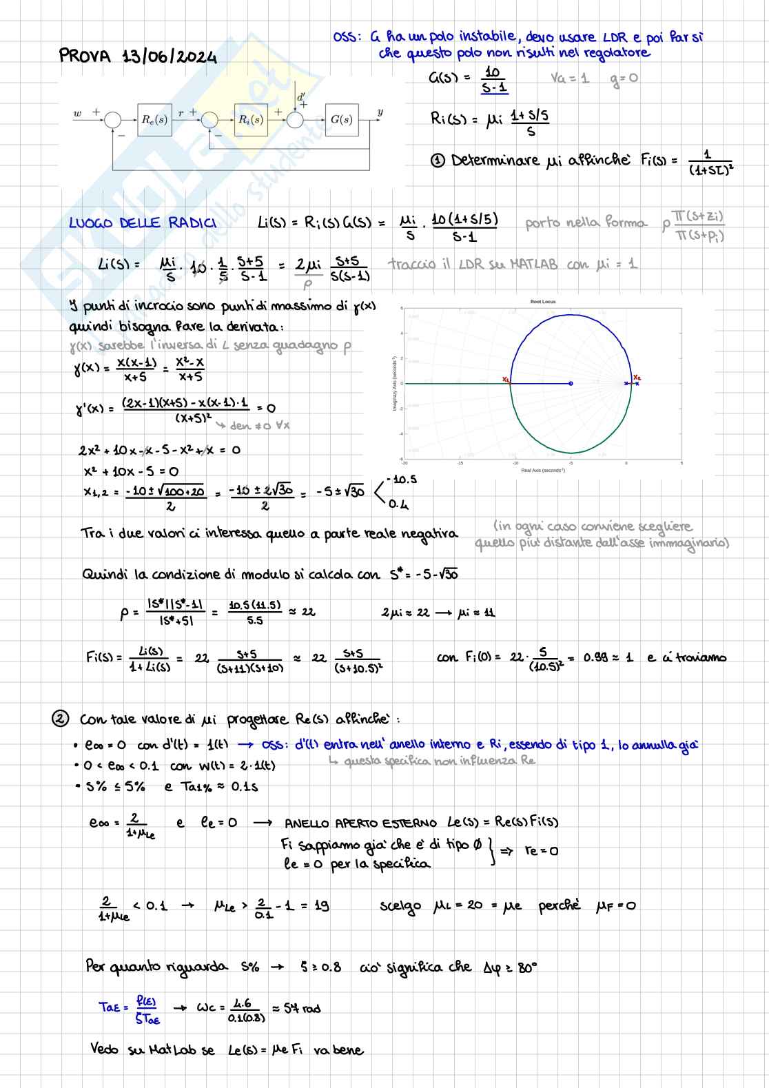 Esercizio Controlli automatici  Pag. 1