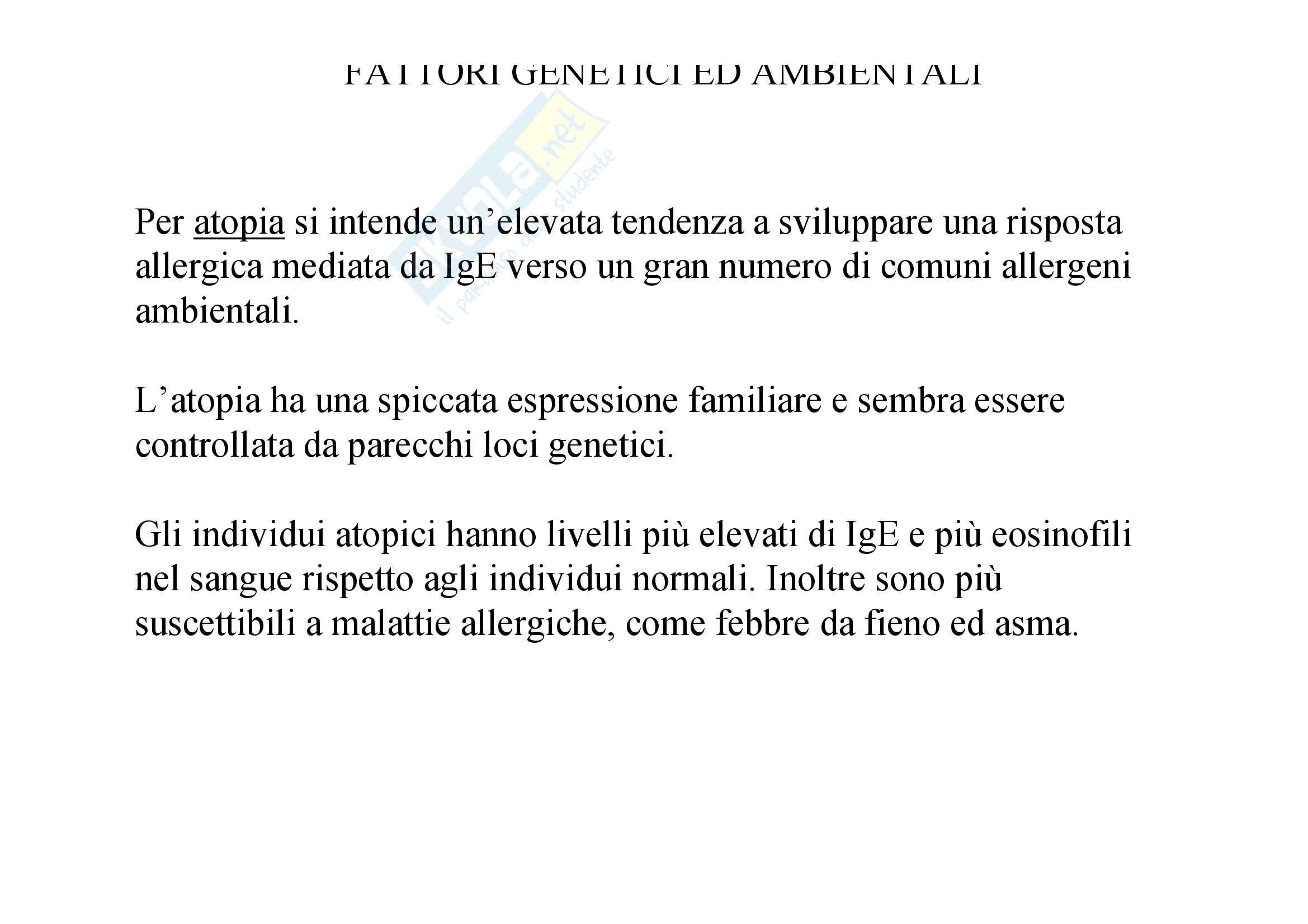 Immunologia - allergia fattori genetici e ambientali Pag. 1