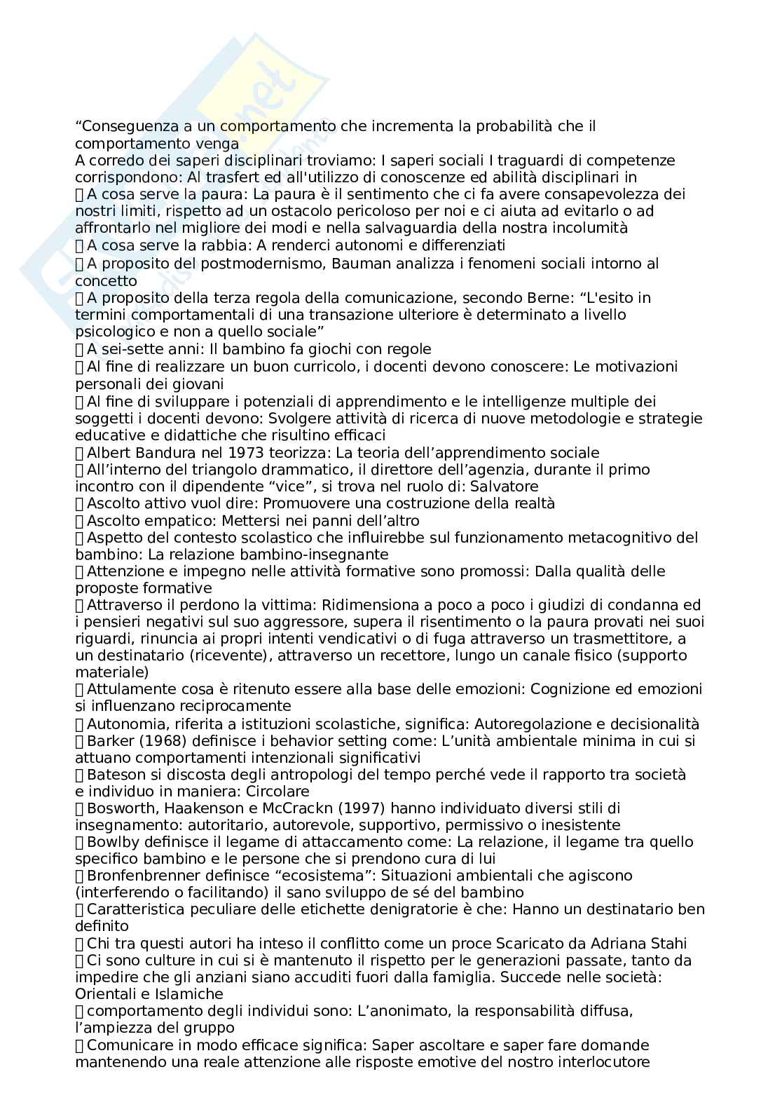 Domande e risposte esame di Psicologia dinamica Pag. 1