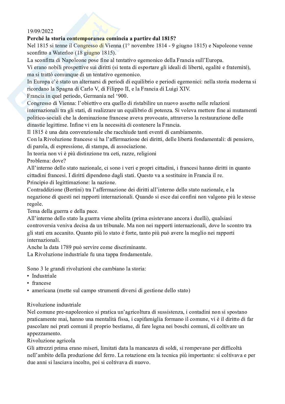 Storia contemporanea Pag. 1
