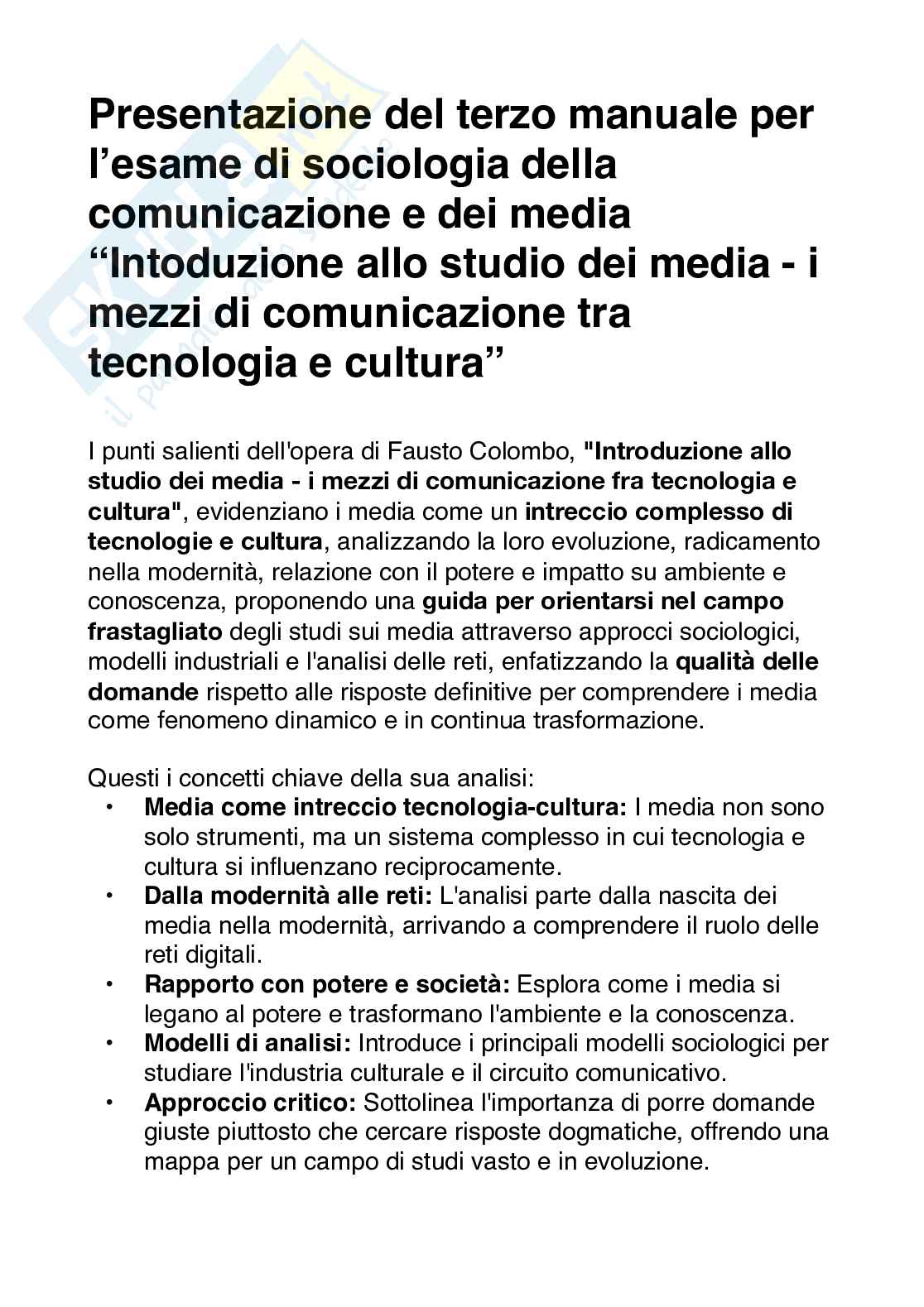 Domande e risposte d’esame su terzo manuale consigliato dall’appello di dicembre 2025 di sociologia della comunicazione e dei media  Pag. 1