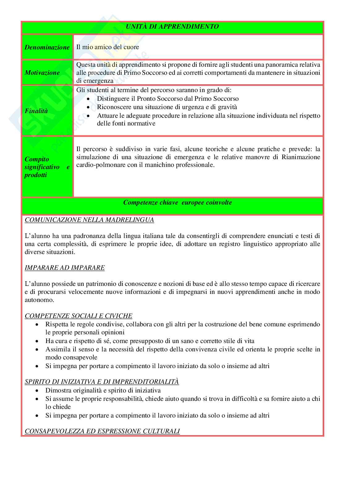 Esempio UDA lezione simulata educazione civica per la scuola secondaria di primo grado e concorsi pubblici dal titolo Pronto soccorso Pag. 2