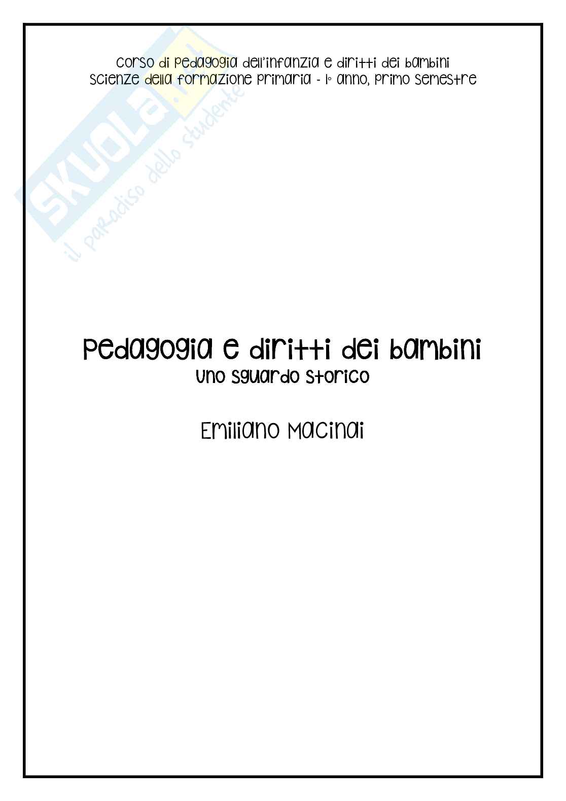 Riassunto esame Pedagogia dell'infanzia, dell'adolescenza e diritti del bambino, Prof. Rizzo Faustino, libro consigliato Pedagogia e diritti dei bambini, Macinai Pag. 1