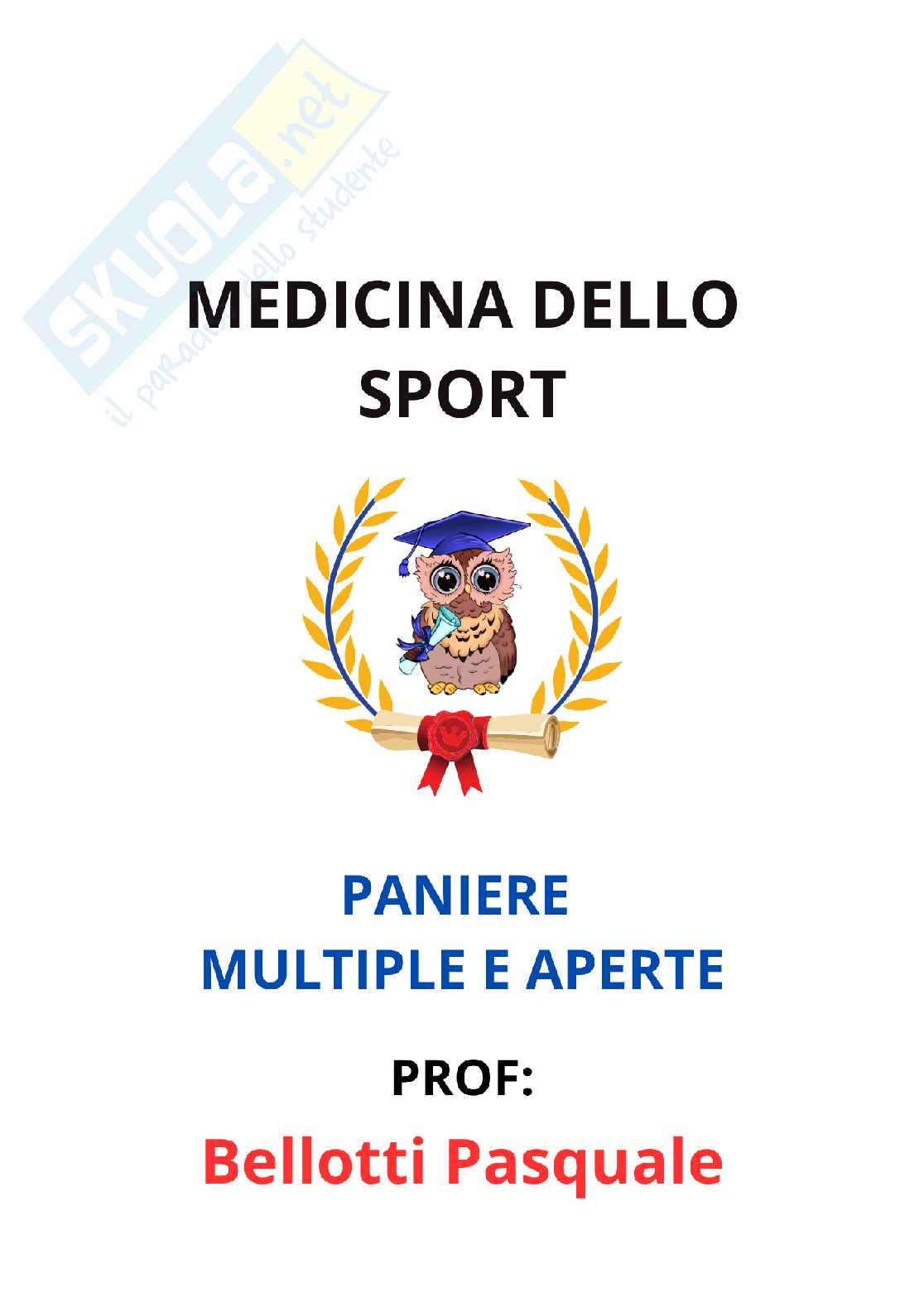 Paniere Completo di Medicina dello sport (2026) - Risposte multiple e aperte corrette Pag. 1