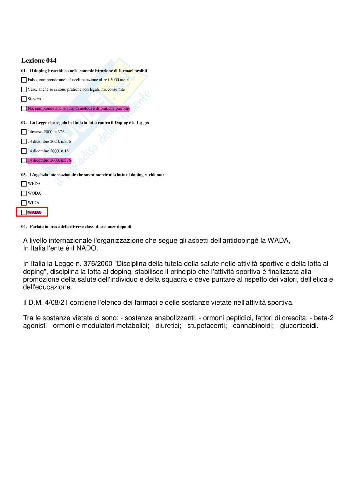 Paniere Completo di Medicina dello sport (2026) - Risposte multiple e aperte corrette Pag. 46