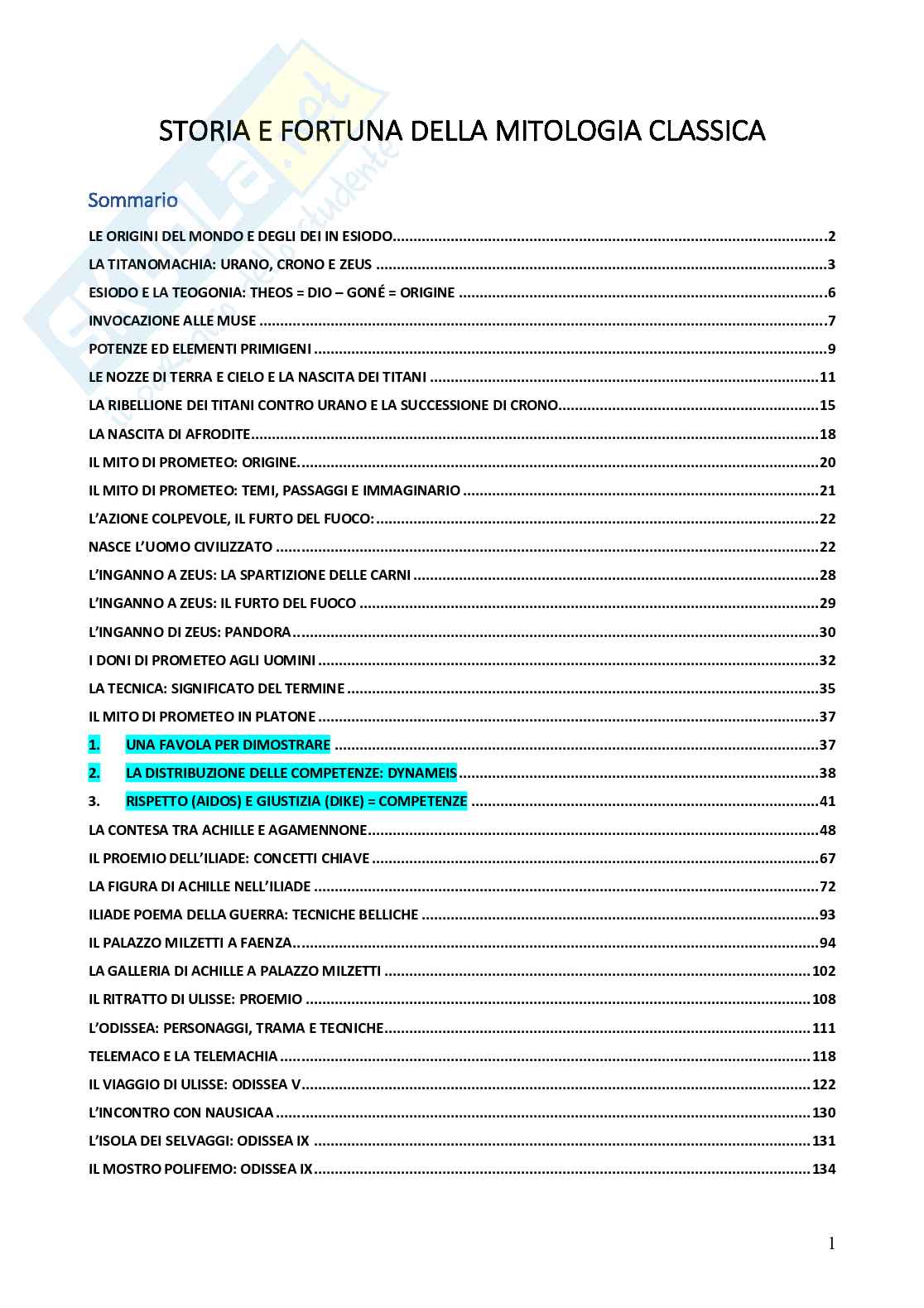 Appunti completi corso Storia e fortuna della mitologia classica   Pag. 1
