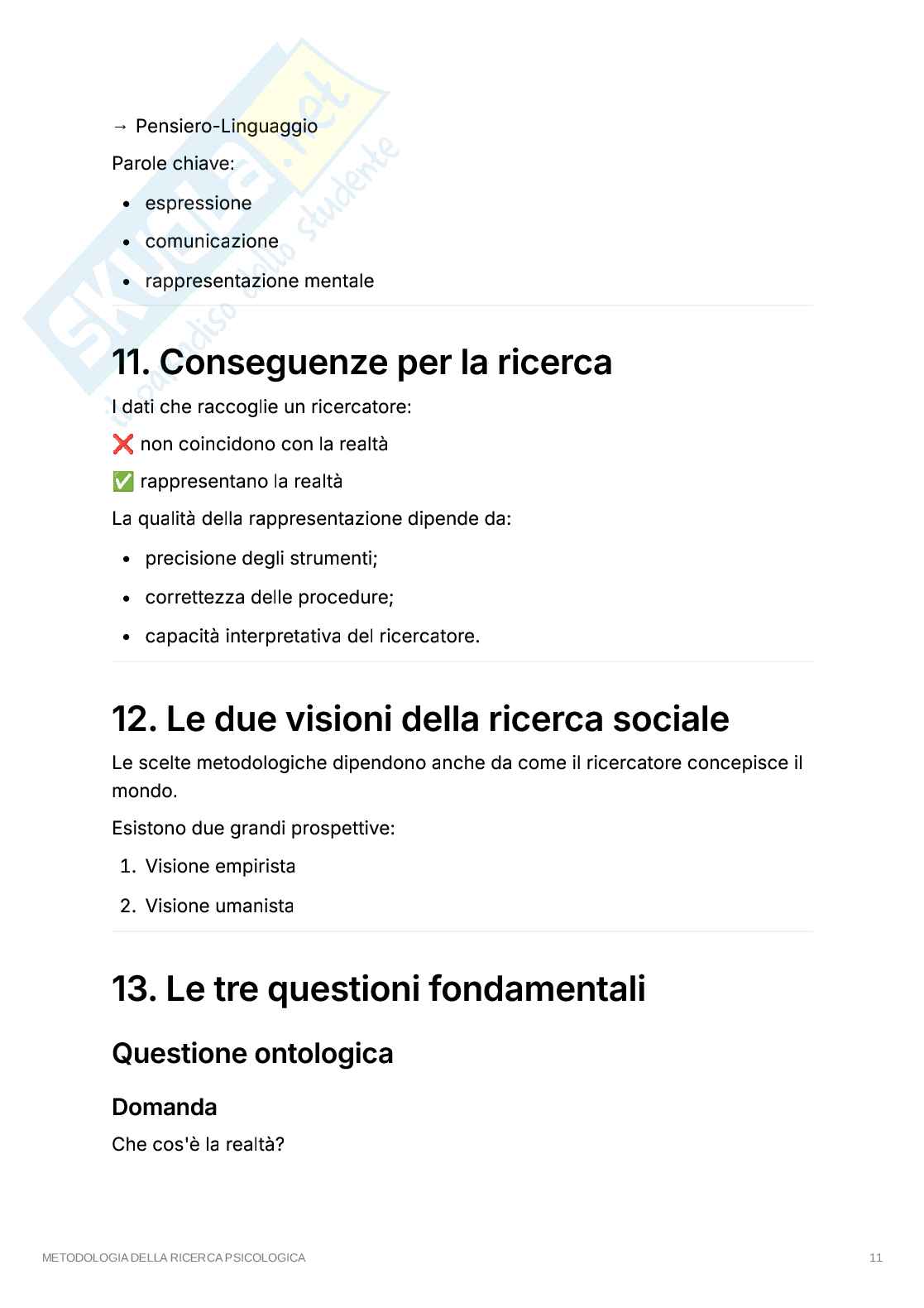Prima lezione metodologia della ricerca psicologica  Pag. 11