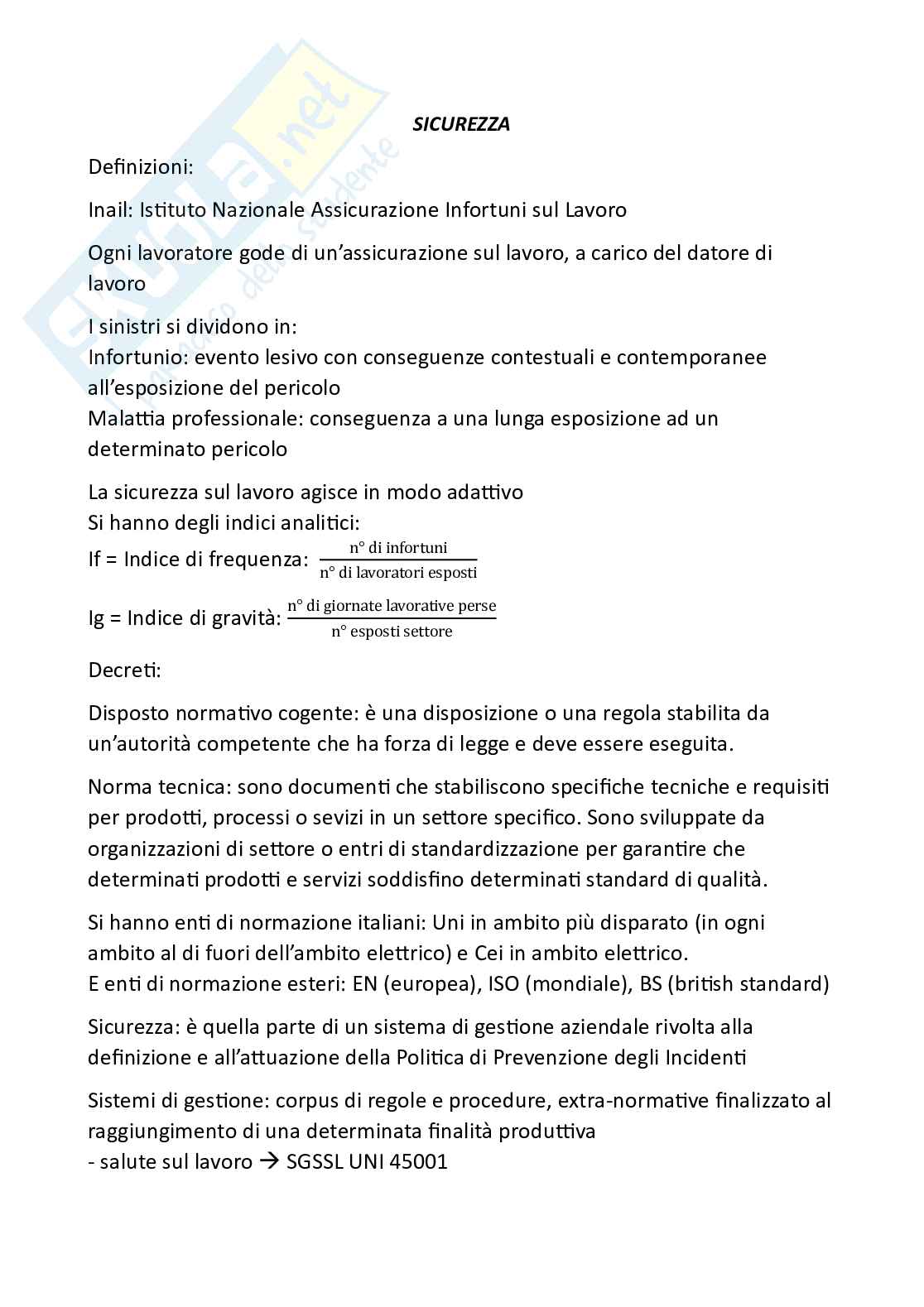 Appunti Sicurezza sul lavoro e difesa ambientale Pag. 1