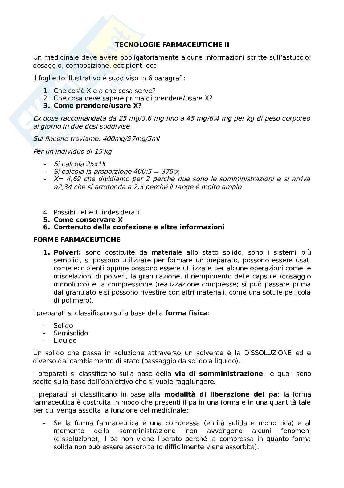 Appunti di Tecnologie farmaceutiche 2 Pag. 1