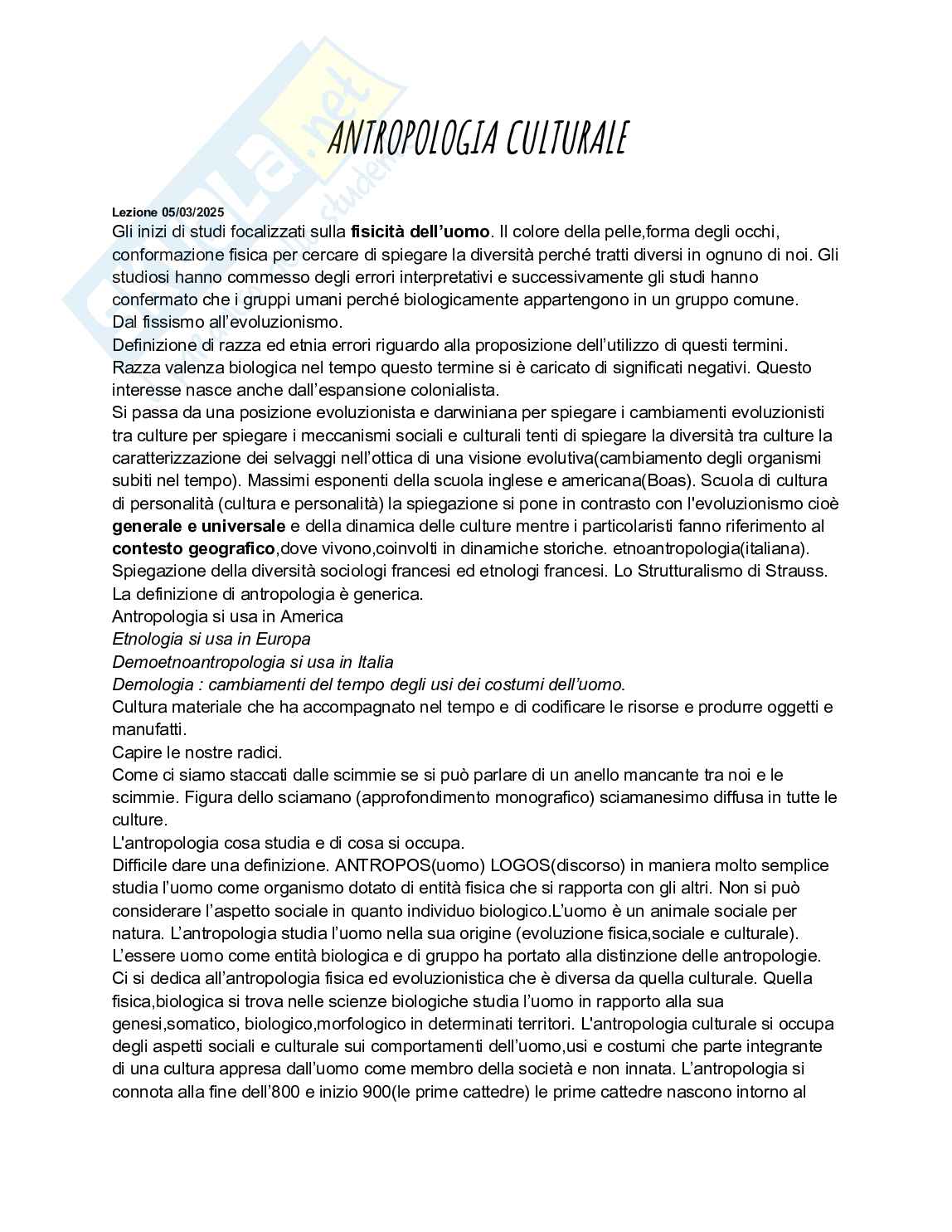 Antropologia culturale   Pag. 1