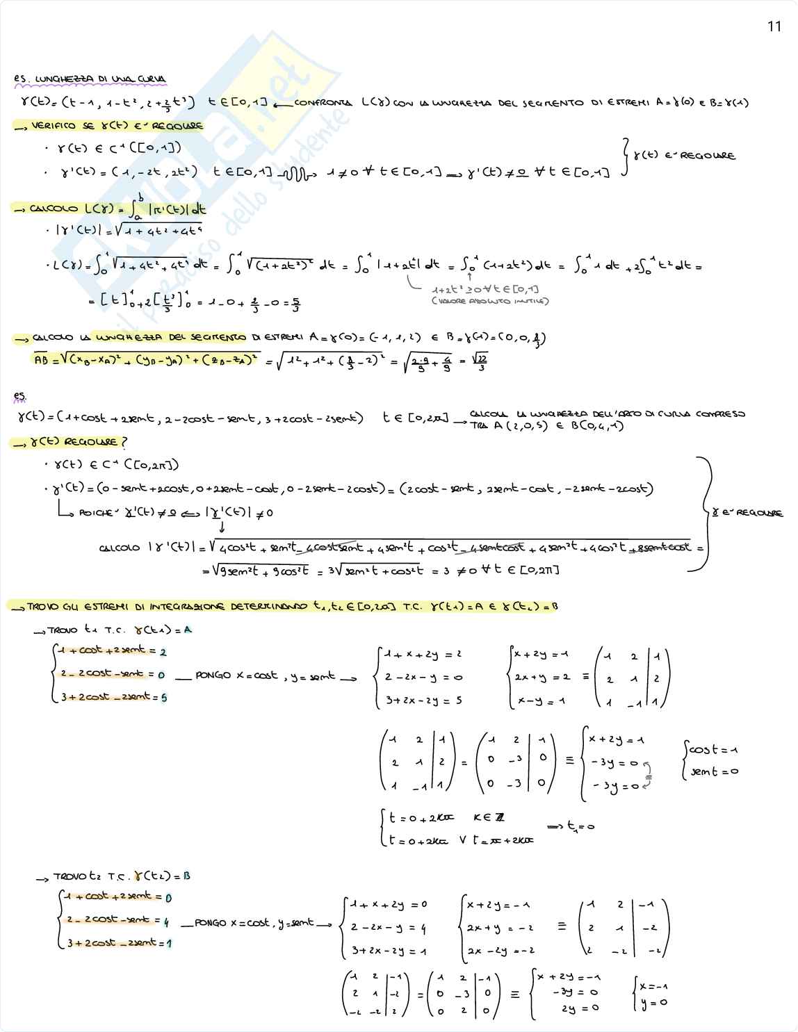 Appunti di Analisi 2 su curve e integrali di linea – Teoria + Esercizi da tema d’esame Pag. 11