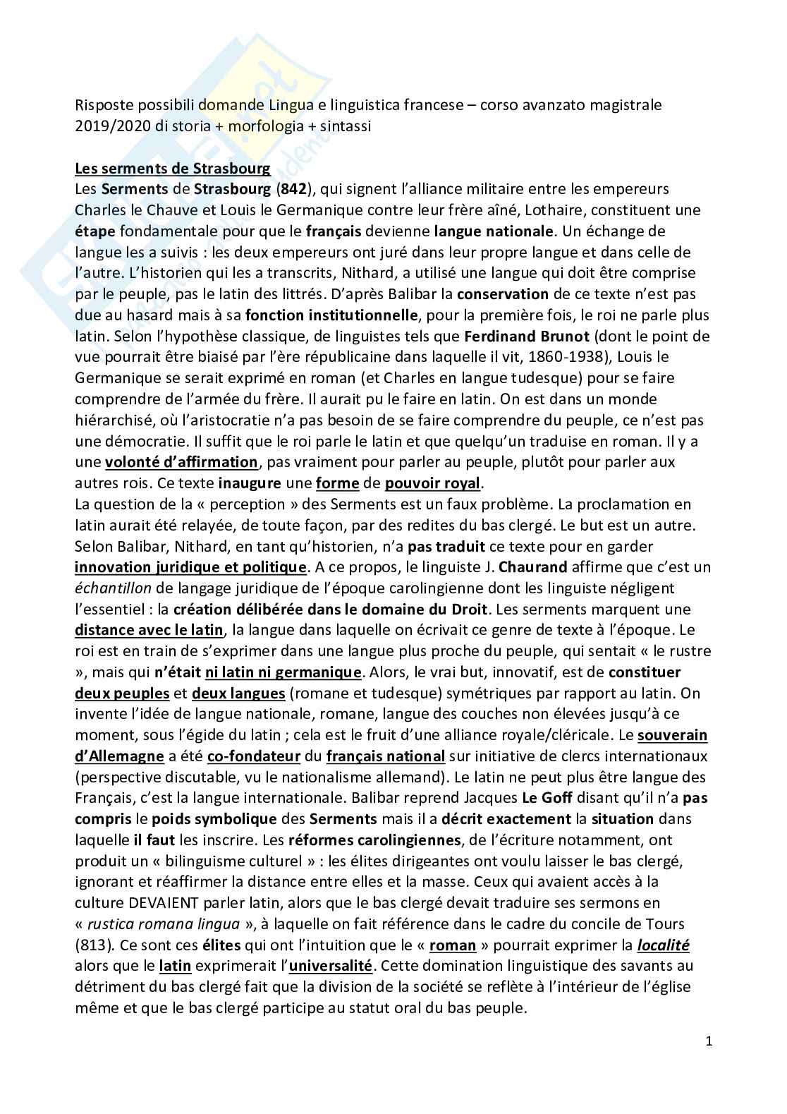 Risposte possibili domande Floquet magistrale Parte A storia della lingua + riassunti di storia, morfologia Pag. 1