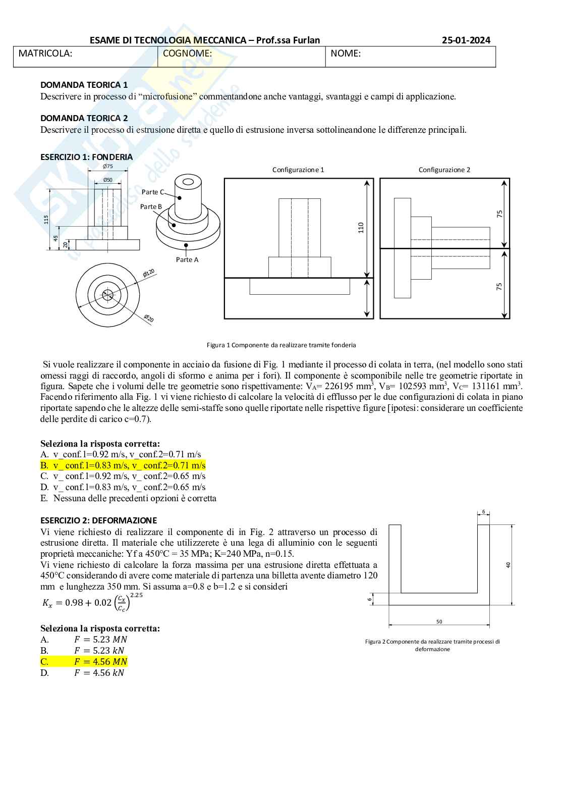 Prova d'esame di Tecnologia meccanica Pag. 1