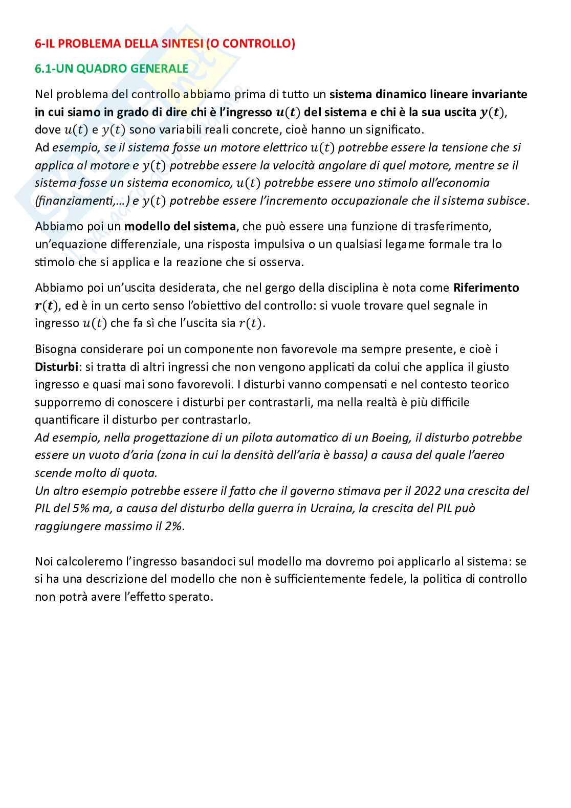 Controlli automatici, parte 6 - Il problema della sintesy (o controllo) Pag. 1