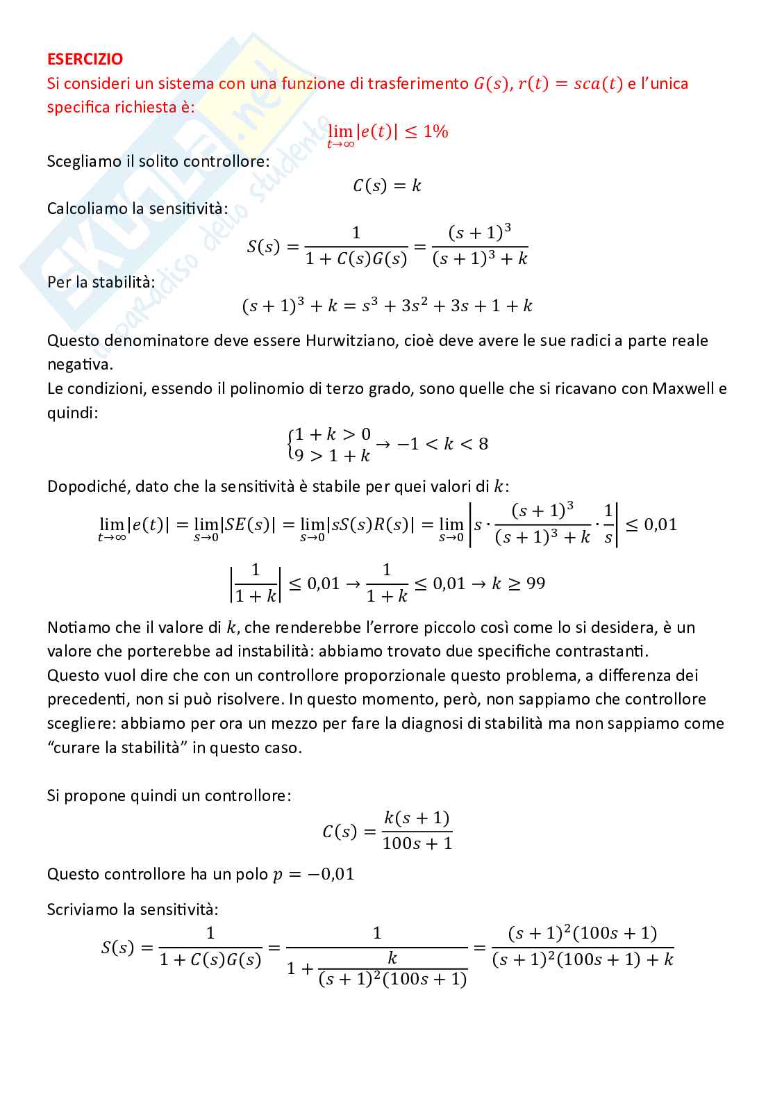 Controlli automatici, parte 6 - Il problema della sintesy (o controllo) Pag. 36