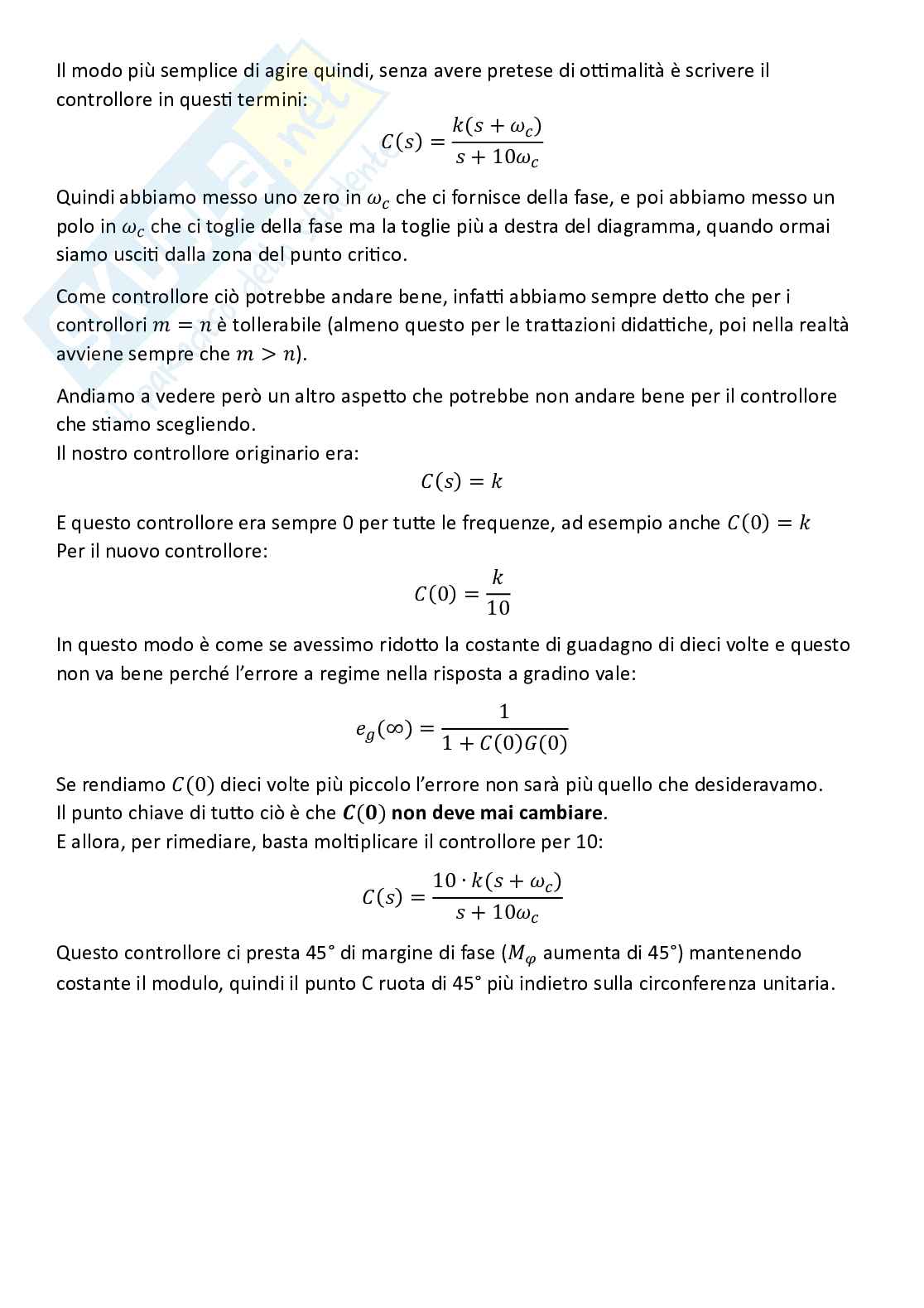 Controlli automatici, parte 6 - Il problema della sintesy (o controllo) Pag. 71