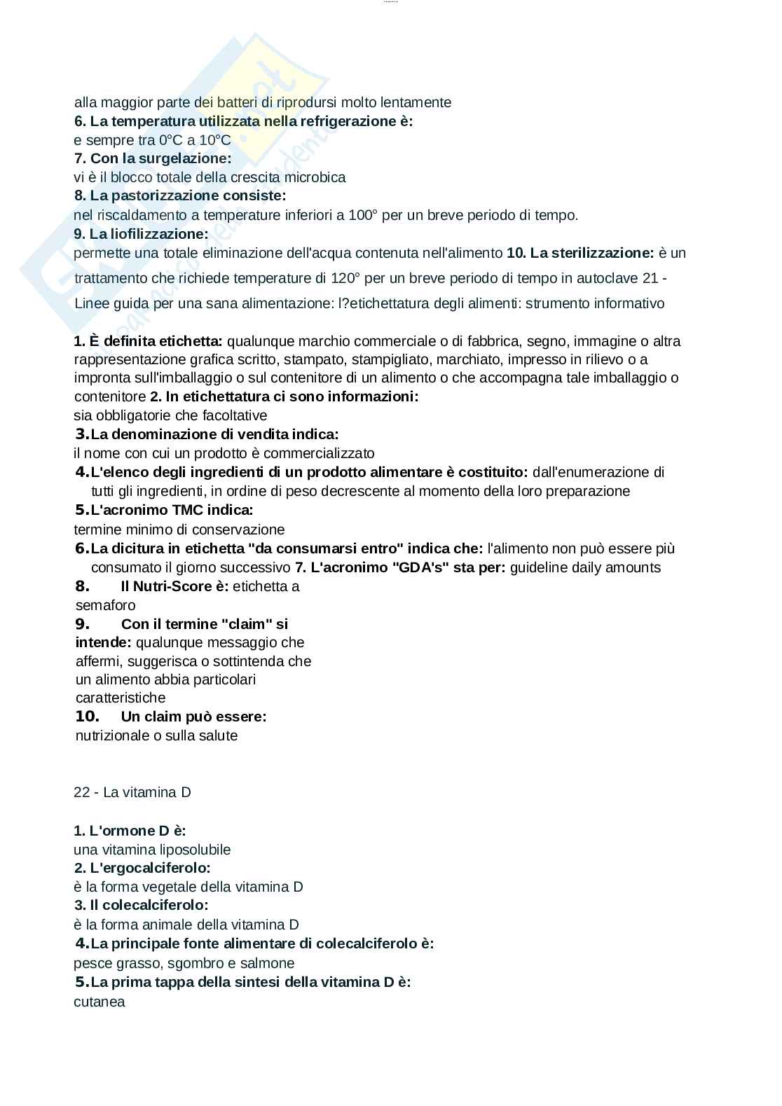 Paniere esame Nutrizione ed endocrinologia, Nutrizione clinica e Dietetica applicata allo sport  Pag. 11