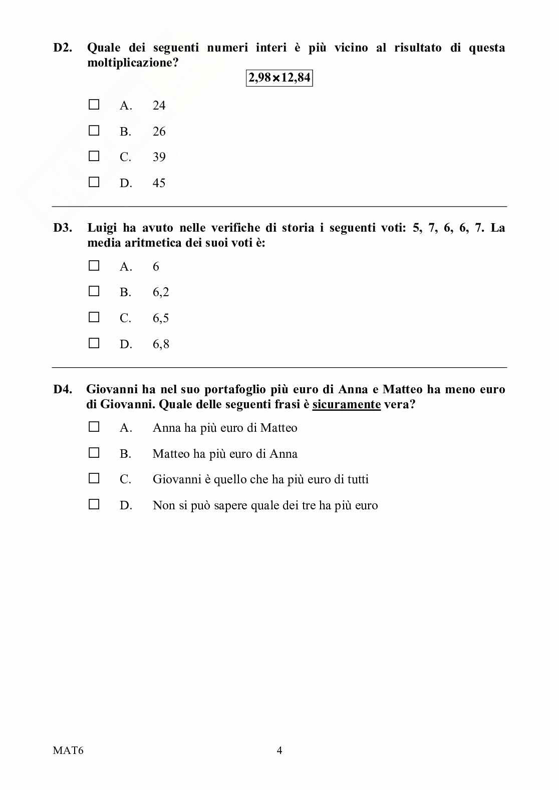 Prova Invalsi Matematica 2009/2010 Prima Media Pag. 6