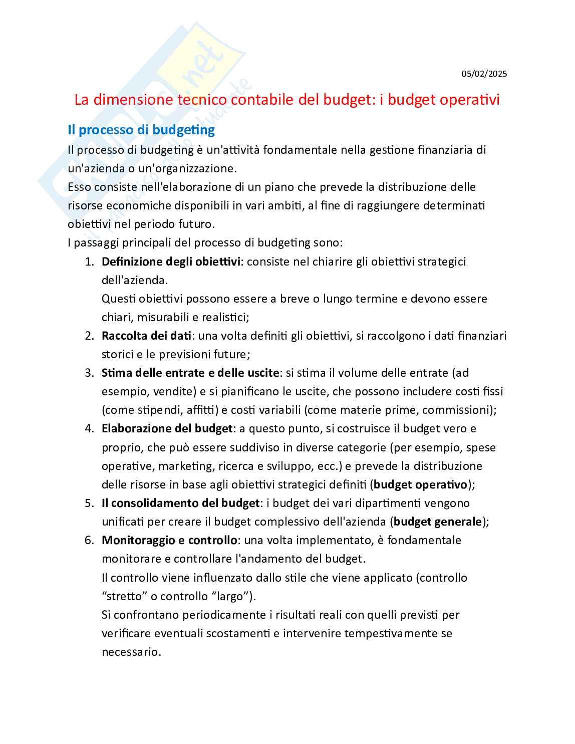 Programmazione e controllo delle imprese turistiche - Teoria, parte 3 - Il budget Pag. 6