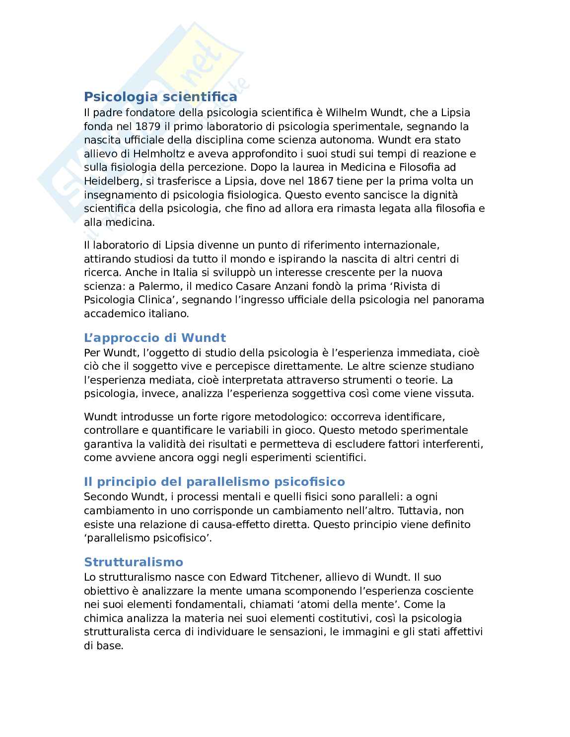 Psicologia scientifica: Wundt e le Grandi Scuole Pag. 1