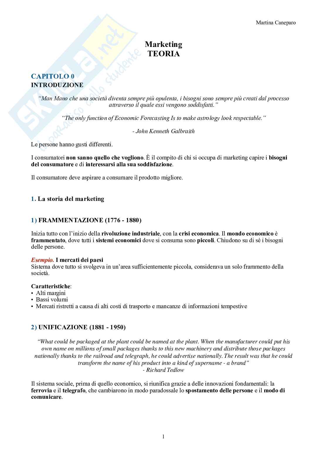 Marketing – Parte 1 – Teoria (ambiente, segmentazione, marketing mix, valore) Pag. 1